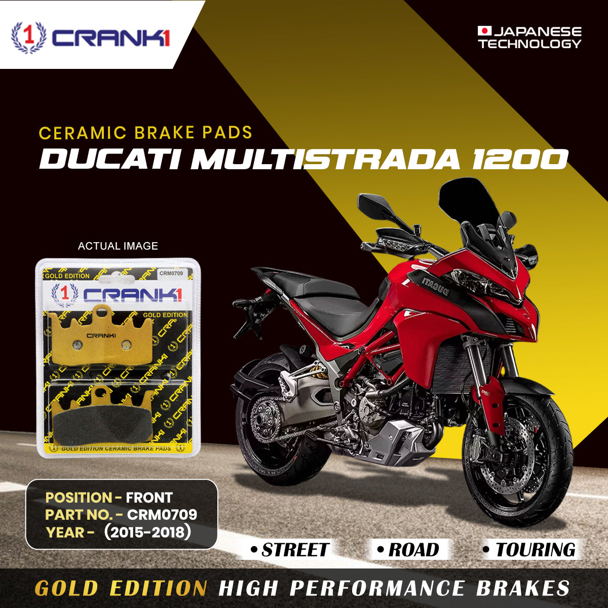 Ceramic Brake Pads For Ducati Multistrada 1200 (2015-2018) - Front - CRM0709 - 2 Sets - CRANK1