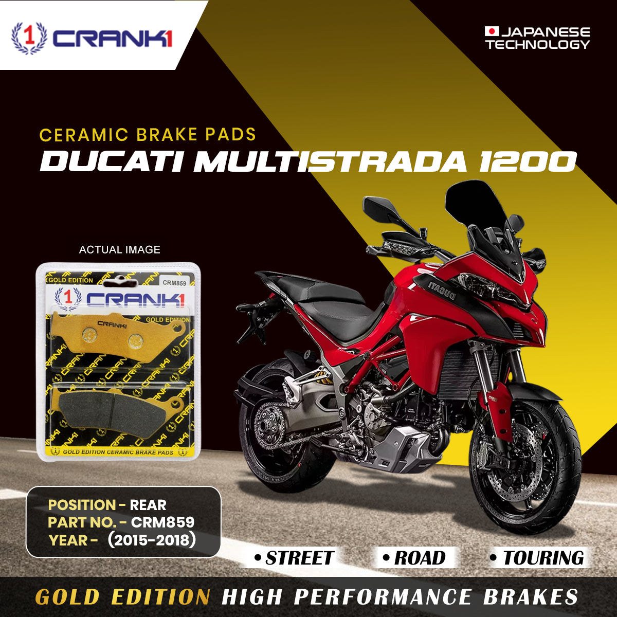 Ceramic Brake Pads For Ducati Multistrada 1200 (2015-2018) - Rear - CRM859 - 1 Set - CRANK1