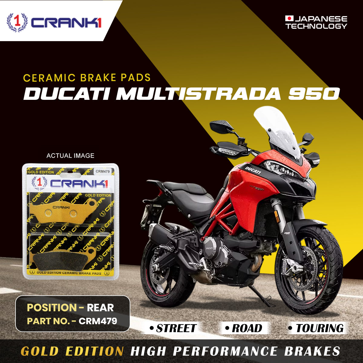 Ceramic Brake Pads For Ducati Multistrada 950 - Rear - CRM479 - 1 Set - CRANK1