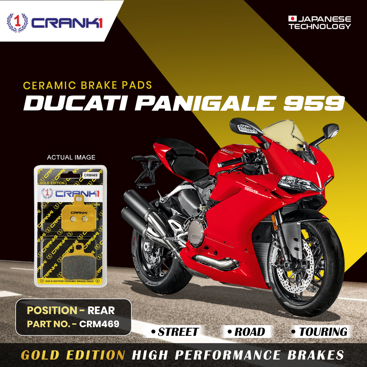 Ceramic Brake Pads For Ducati Panigale 959 - Rear - CRM469 - 1 Set - C ...
