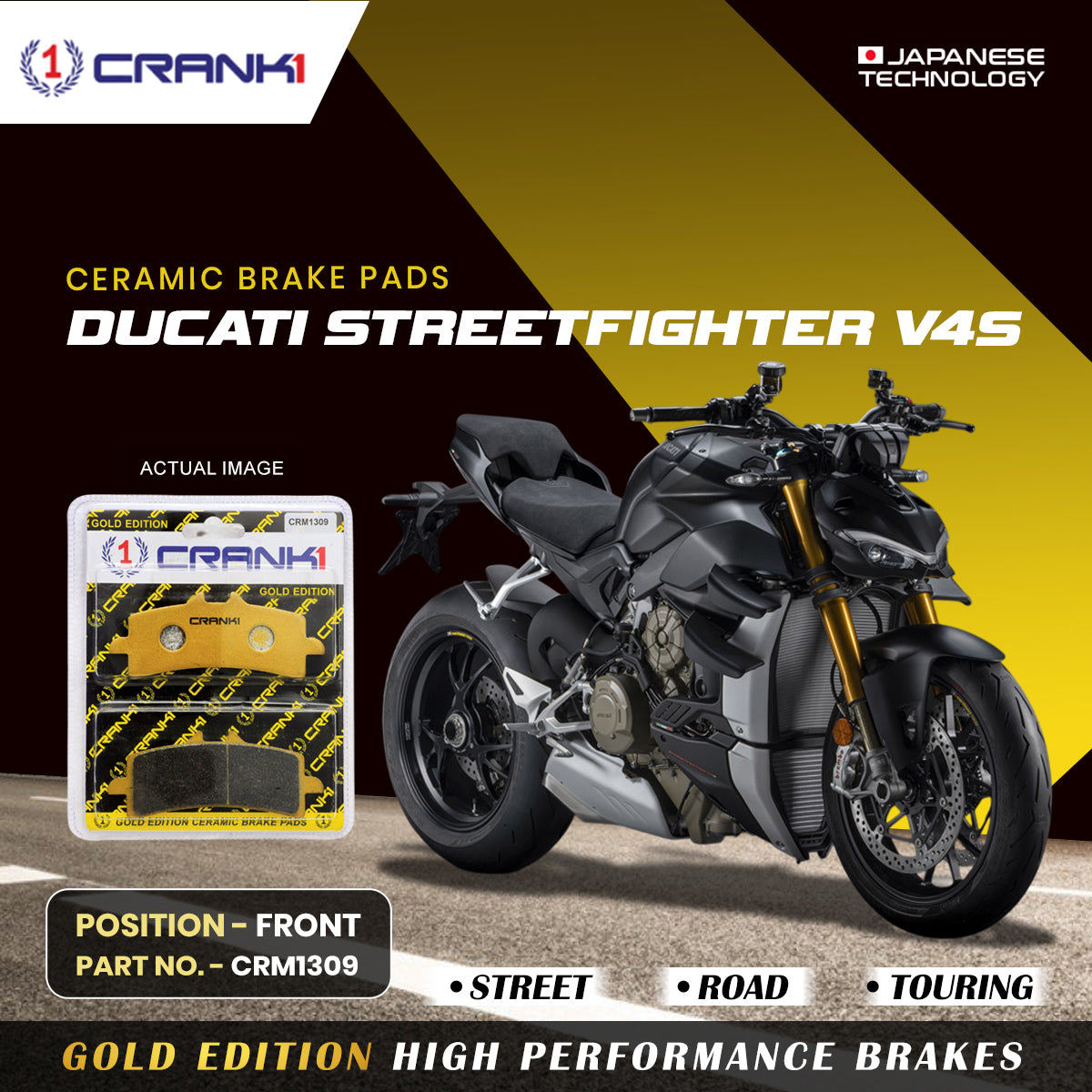 Ceramic Brake Pads For Ducati Streetfighter V4S - Front - CRM1309 - 2 Sets - CRANK1