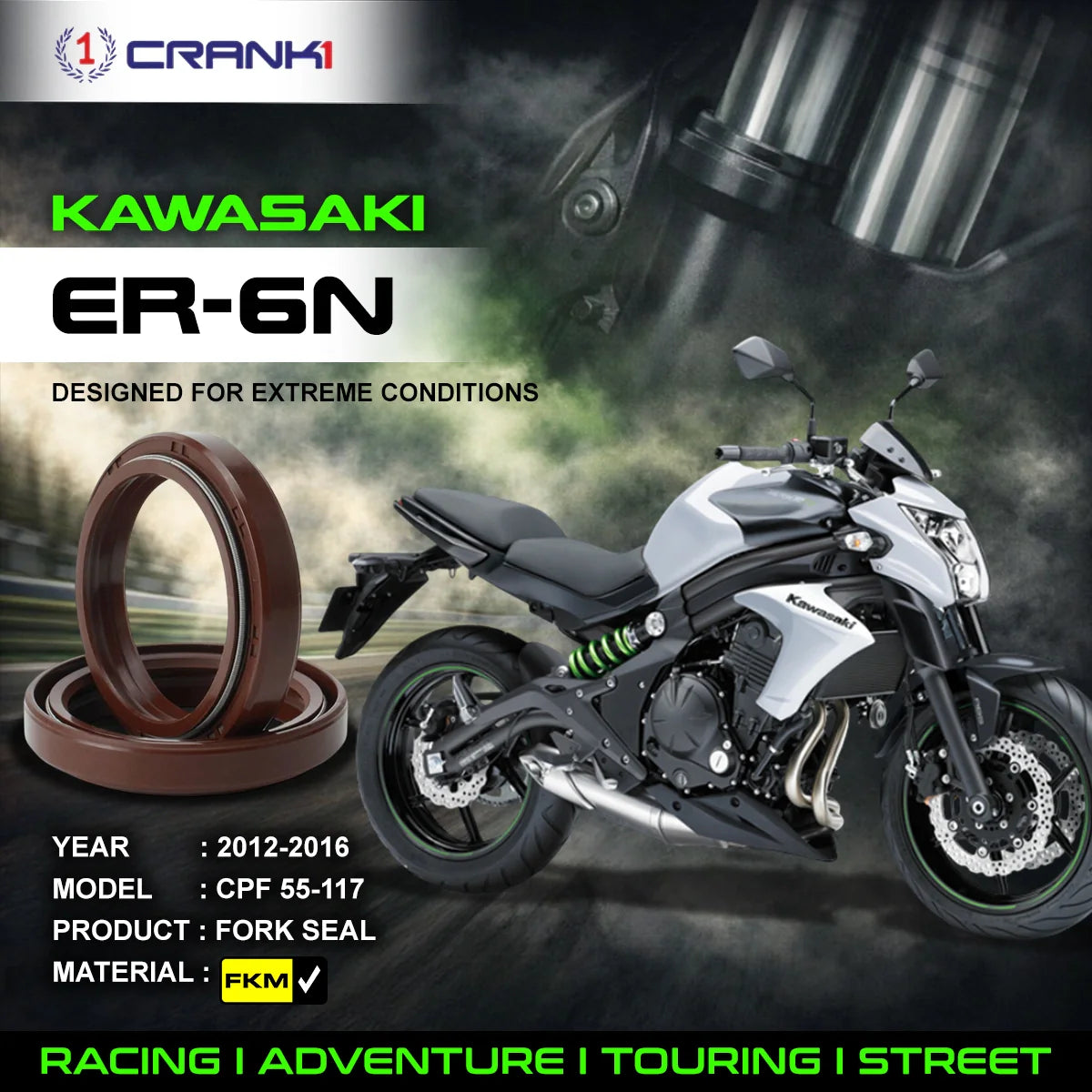Fork Oil Seals Pair For Kawasaki ER-6n (2012-2016) - CPF55-117 - CRANK1