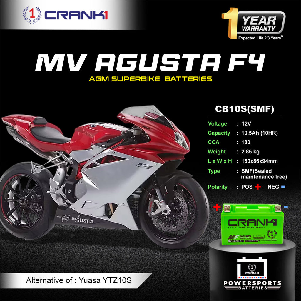 Battery For MV Agusta F4 (2005-2016) - CB10S - Factory Activated - CRANK1