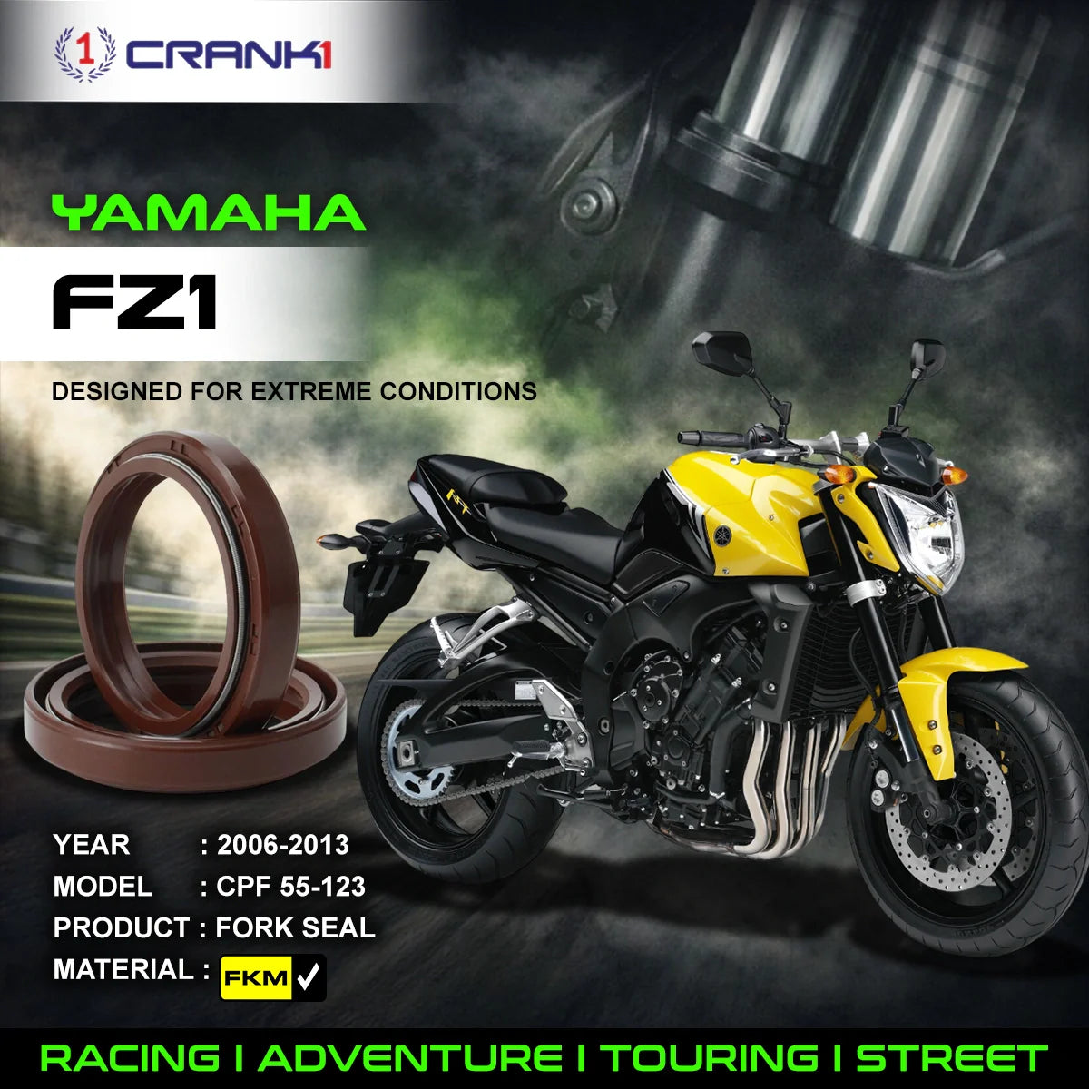 Fork Oil Seals Pair For Yamaha FZ1 (2006-2013) - CPF55-123 - CRANK1