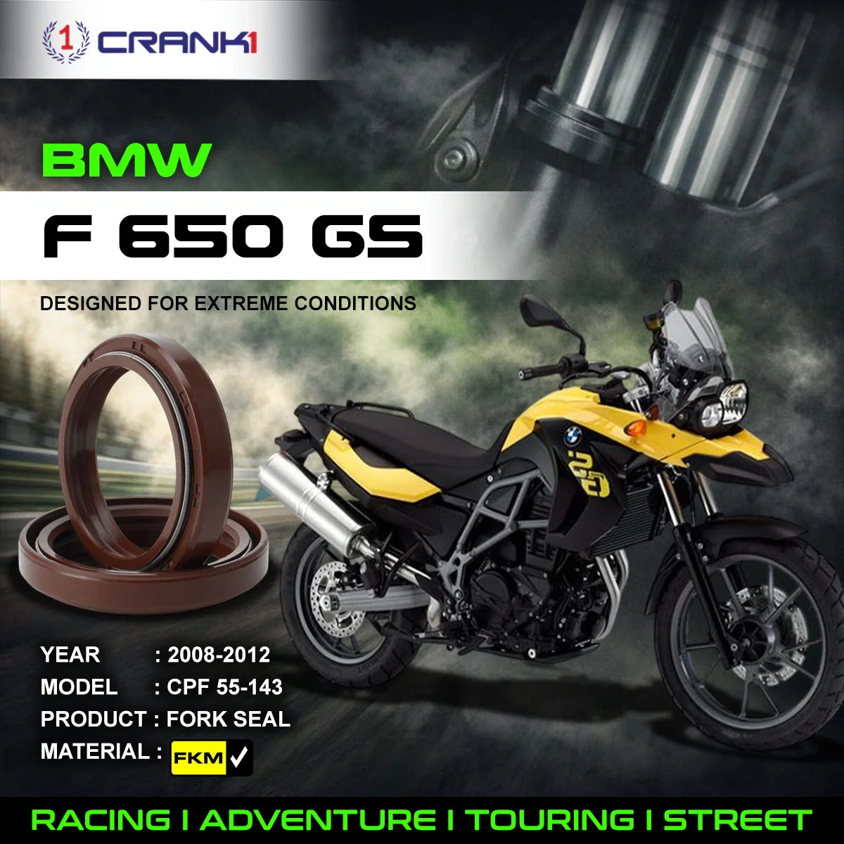 Fork Oil Seals Pair For BMW  F 650 GS (2008-2012) - CPF55-143 - CRANK1