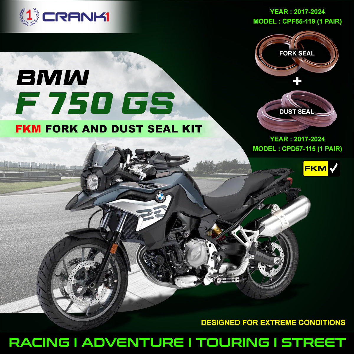 Fork And Dust Seals Kit For BMW F 750 GS (2017-2024) - CRANK1