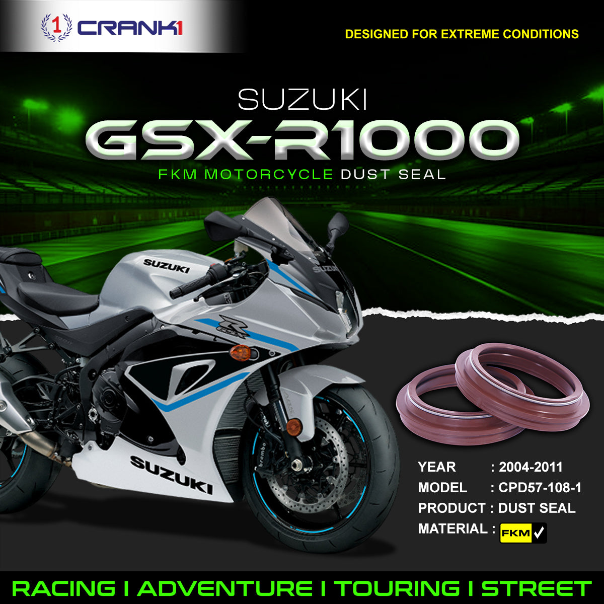 Fork Dust Seals Pair For Suzuki GSX-R1000 (2004-2011) - CPD57-108-1 - CRANK1