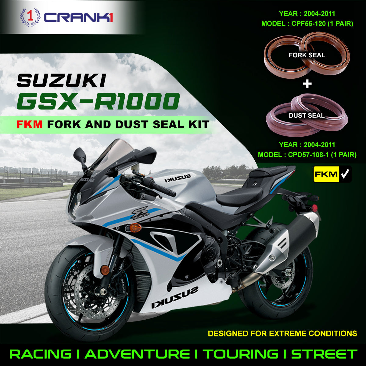 Fork And Dust Seals Kit For Suzuki GSX-R1000 (2004-2011) - CRANK1
