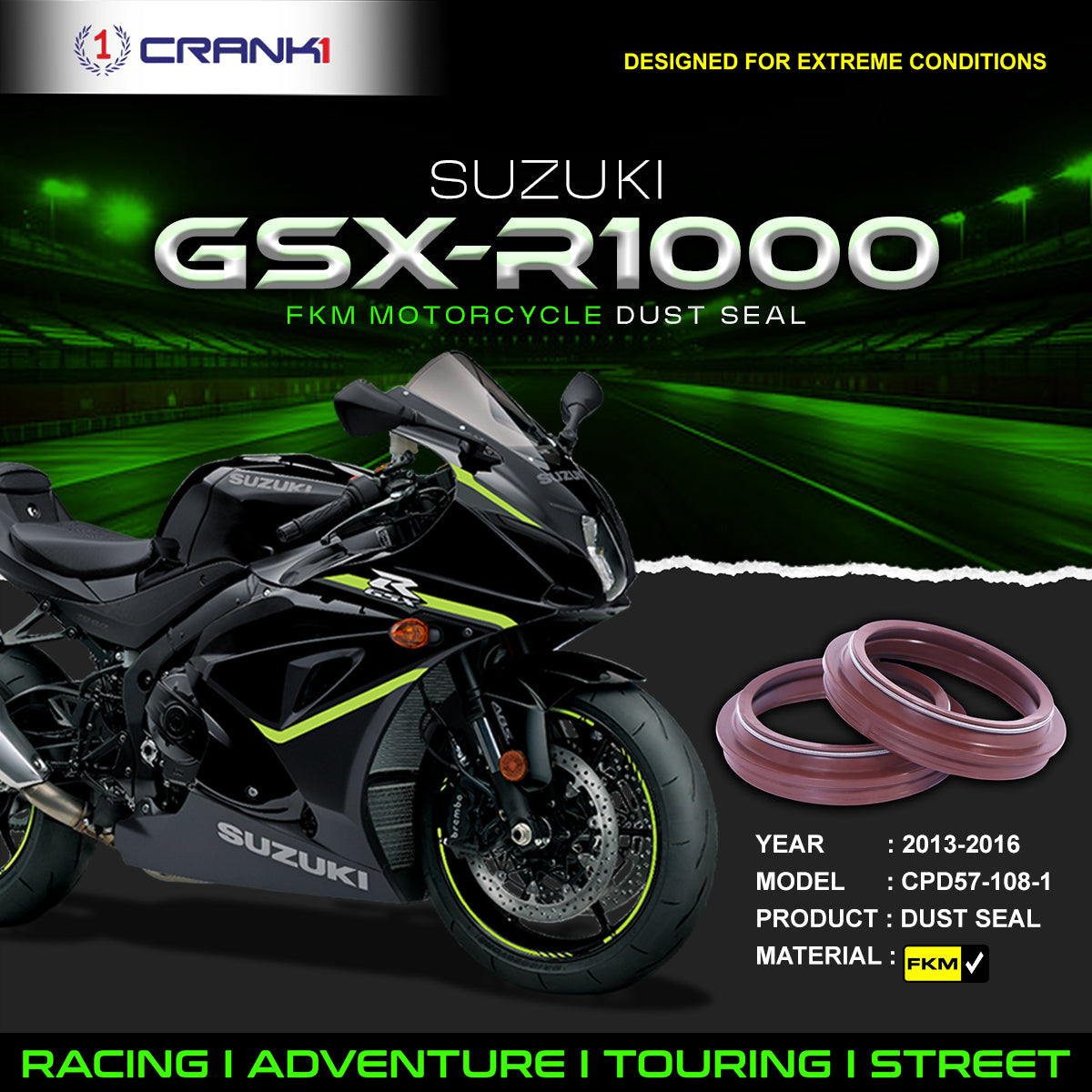 Fork Dust Seals Pair For Suzuki GSX-R1000 (2013-2016) - CPD57-108-1 - CRANK1