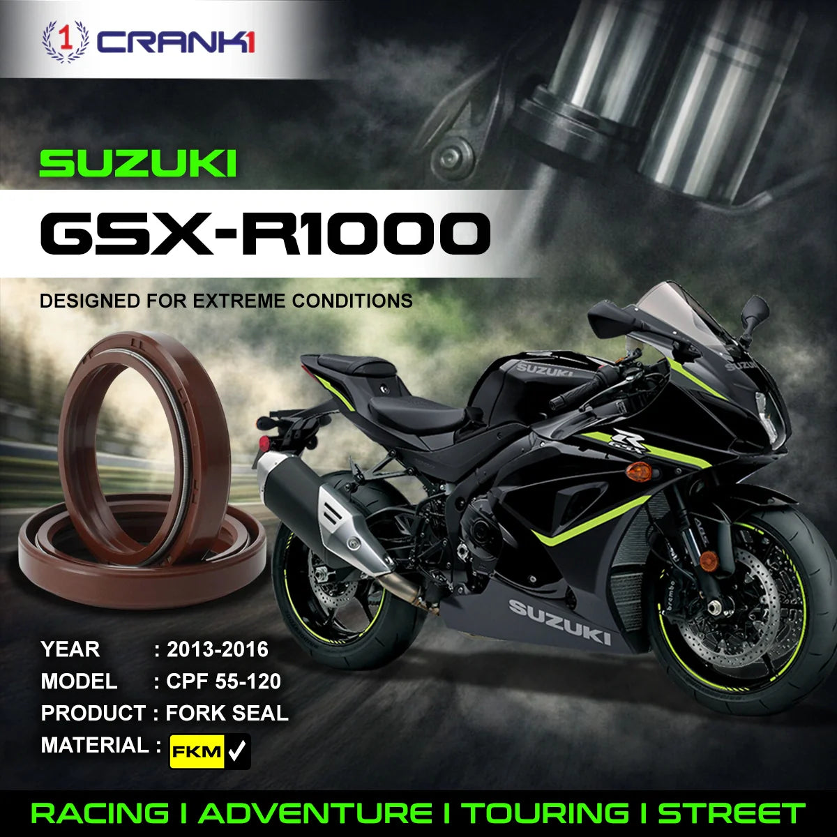 Fork Oil Seals Pair For Suzuki GSX-R1000 (2013-2016) - CPF55-120 - CRANK1