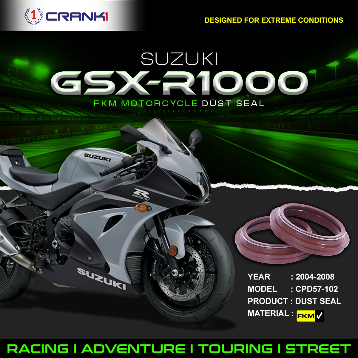 Fork Dust Seals Pair For Suzuki GSX-R1000 (2004-2008) - CPD57-102 - CRANK1