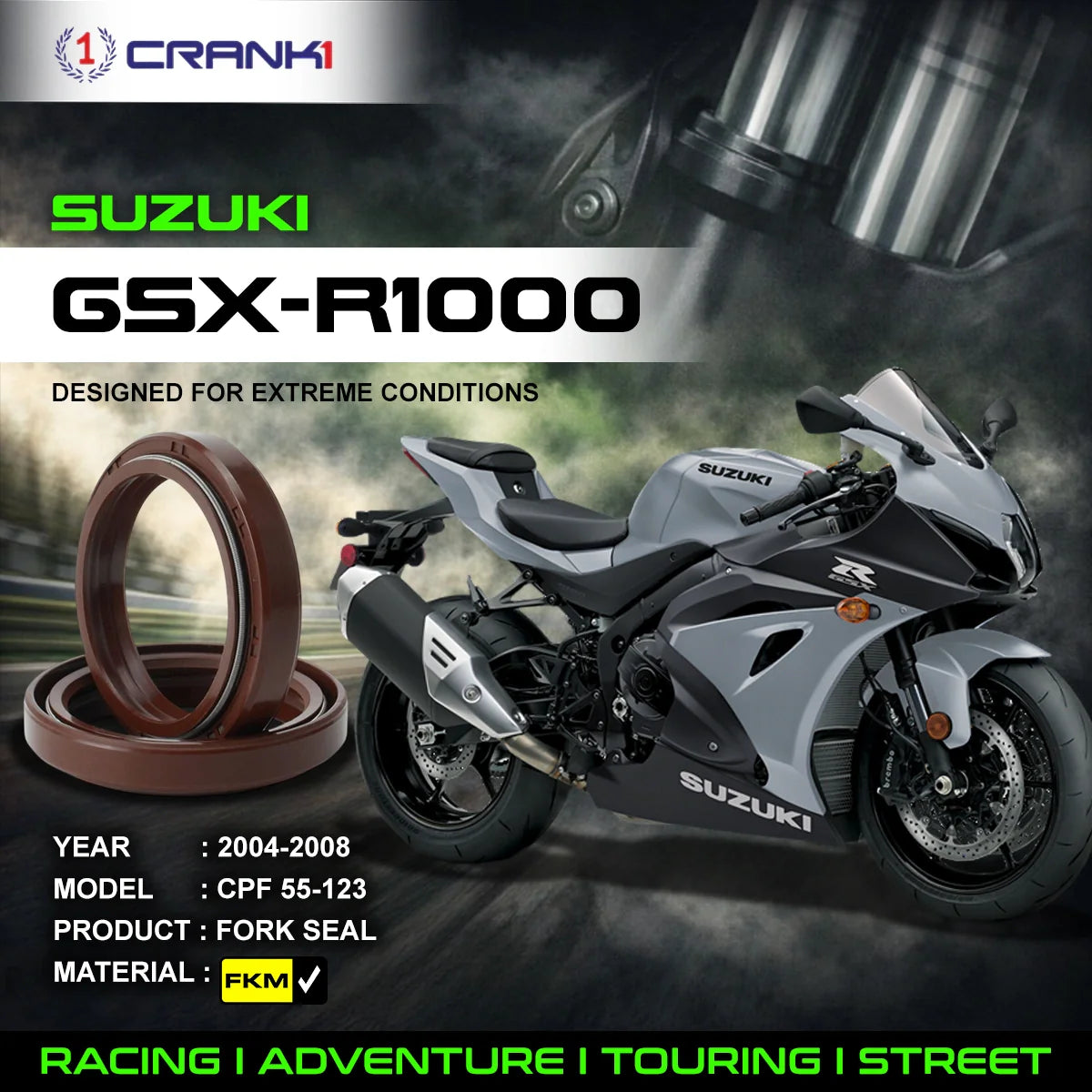 Fork Oil Seals Pair For Suzuki GSX-R1000 (2004-2008) - CPF55-123 - CRANK1