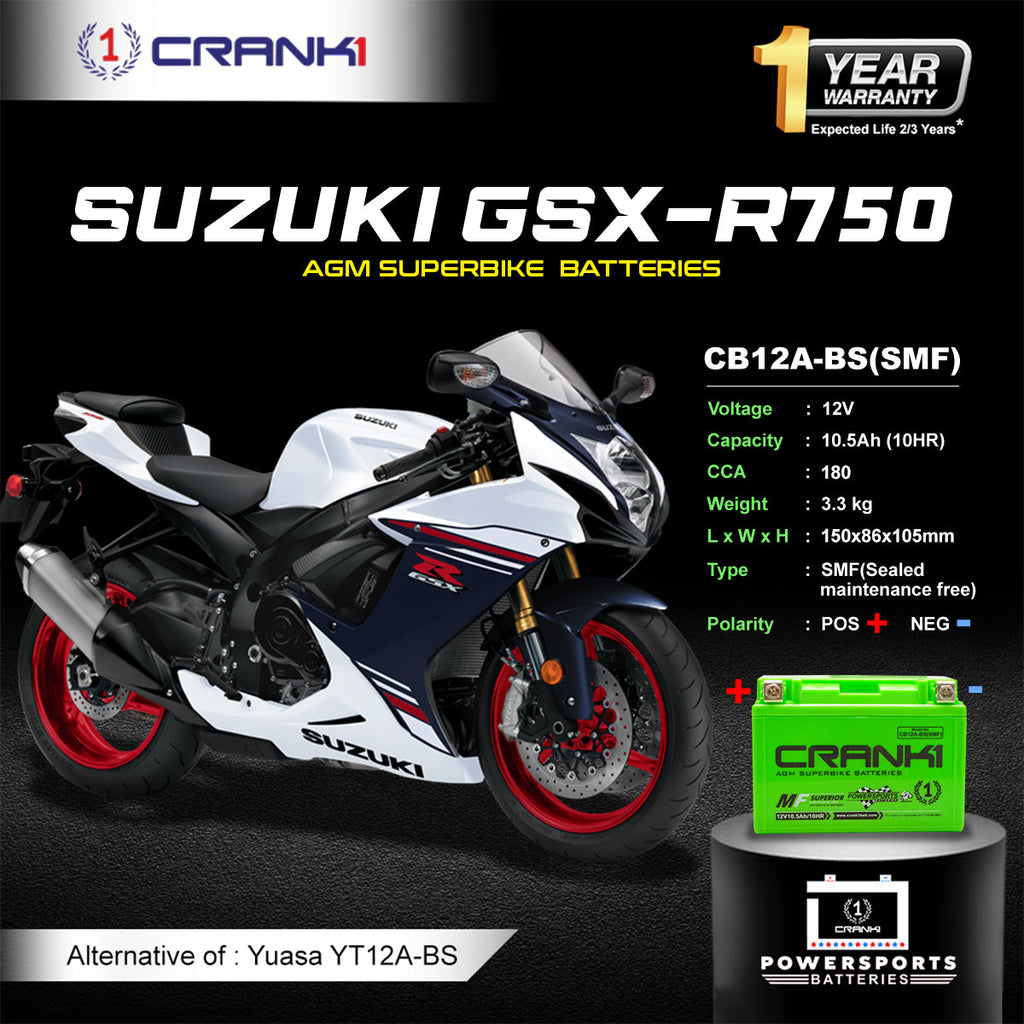 Battery For Suzuki GSX-R750 (2000-2023) - CB12A-BS - Factory Activated - CRANK1