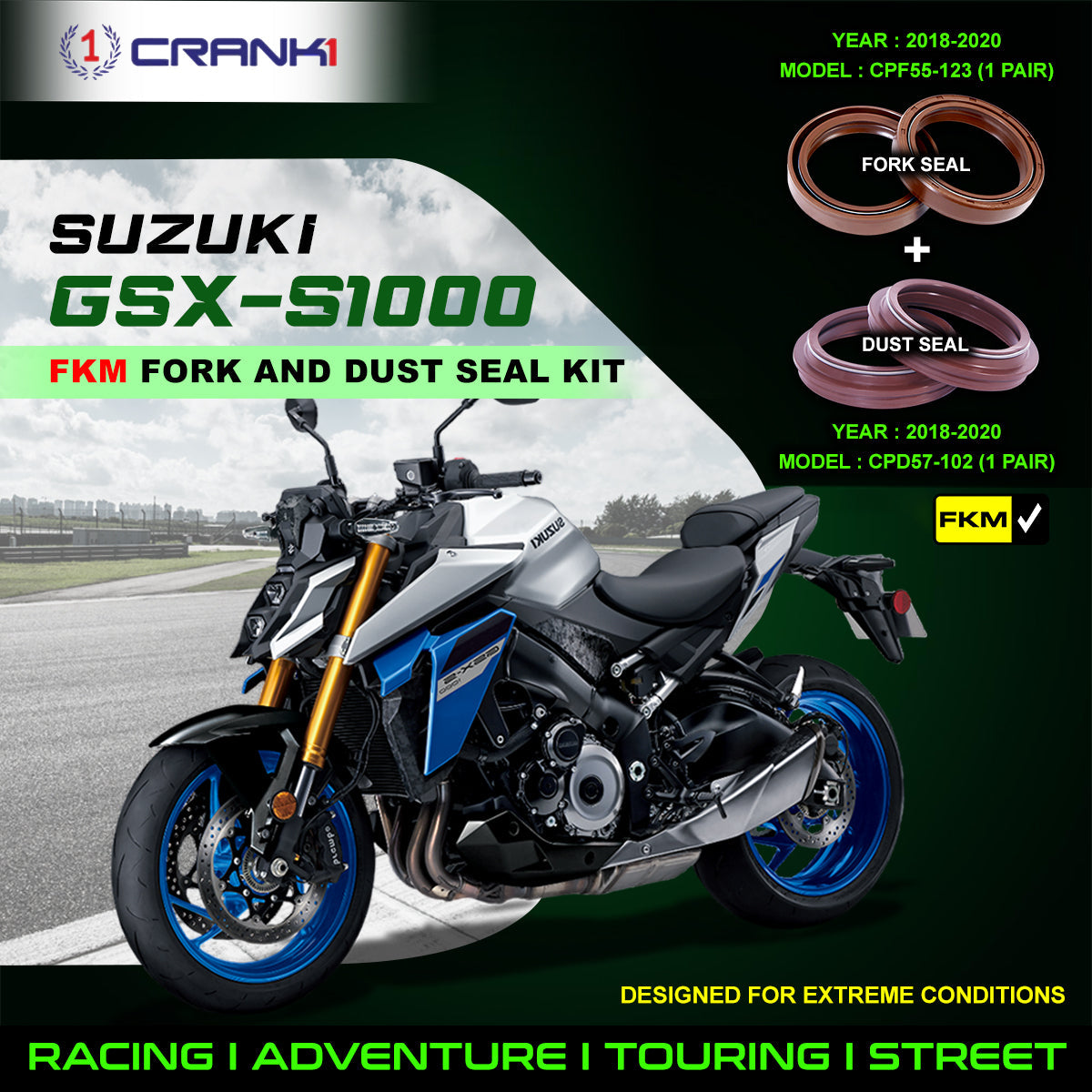 Fork And Dust Seals Kit For Suzuki GSX-S1000 (2018-2020) - CRANK1