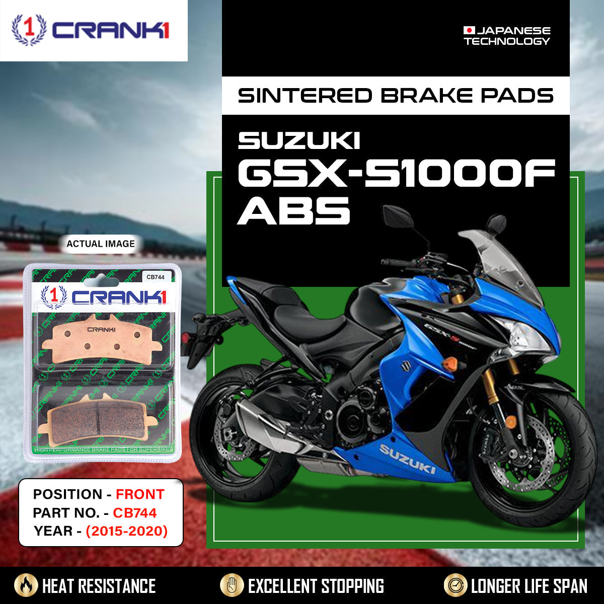 Sintered Brake Pads For Suzuki GSX-S1000F ABS (2015-2020) - Front - CB744 - 2 Sets - CRANK1