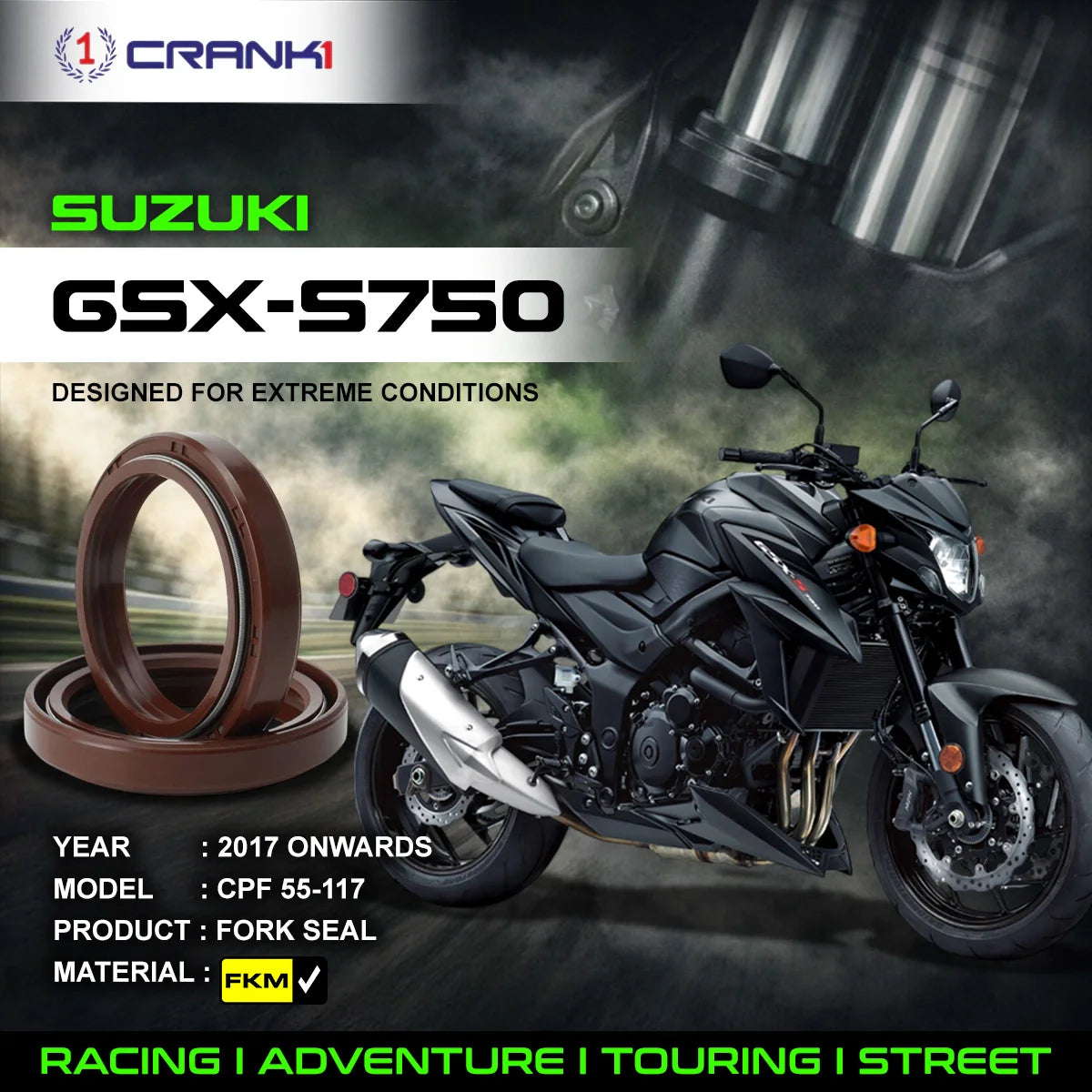 Fork Oil Seals Pair For Suzuki GSX-S750 (2017 Onwards) - CPF55-117 - CRANK1