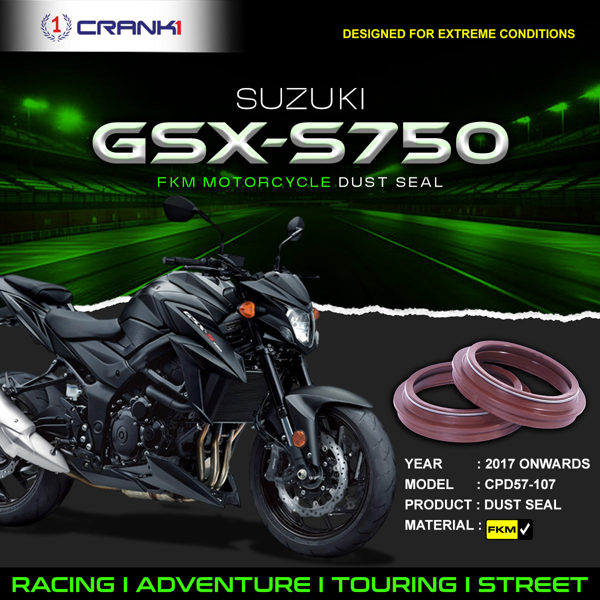 Fork Dust Seals Pair For Suzuki GSX-S750 (2017 Onwards) - CPD57-107 - CRANK1