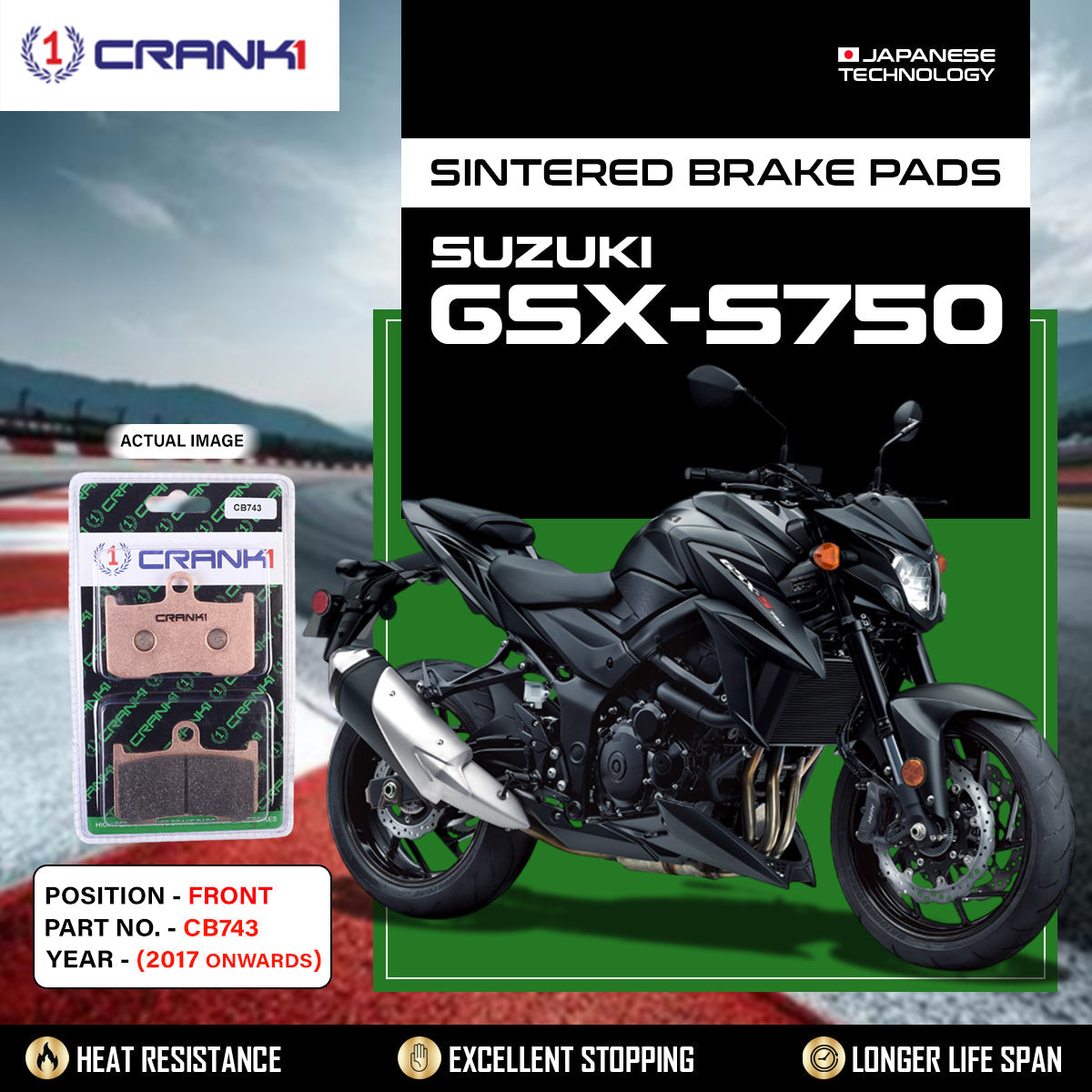 Sintered Brake Pads For Suzuki GSX-S750 (2017 Onwards) - Front - CB743 - 2 Sets Required - CRANK1