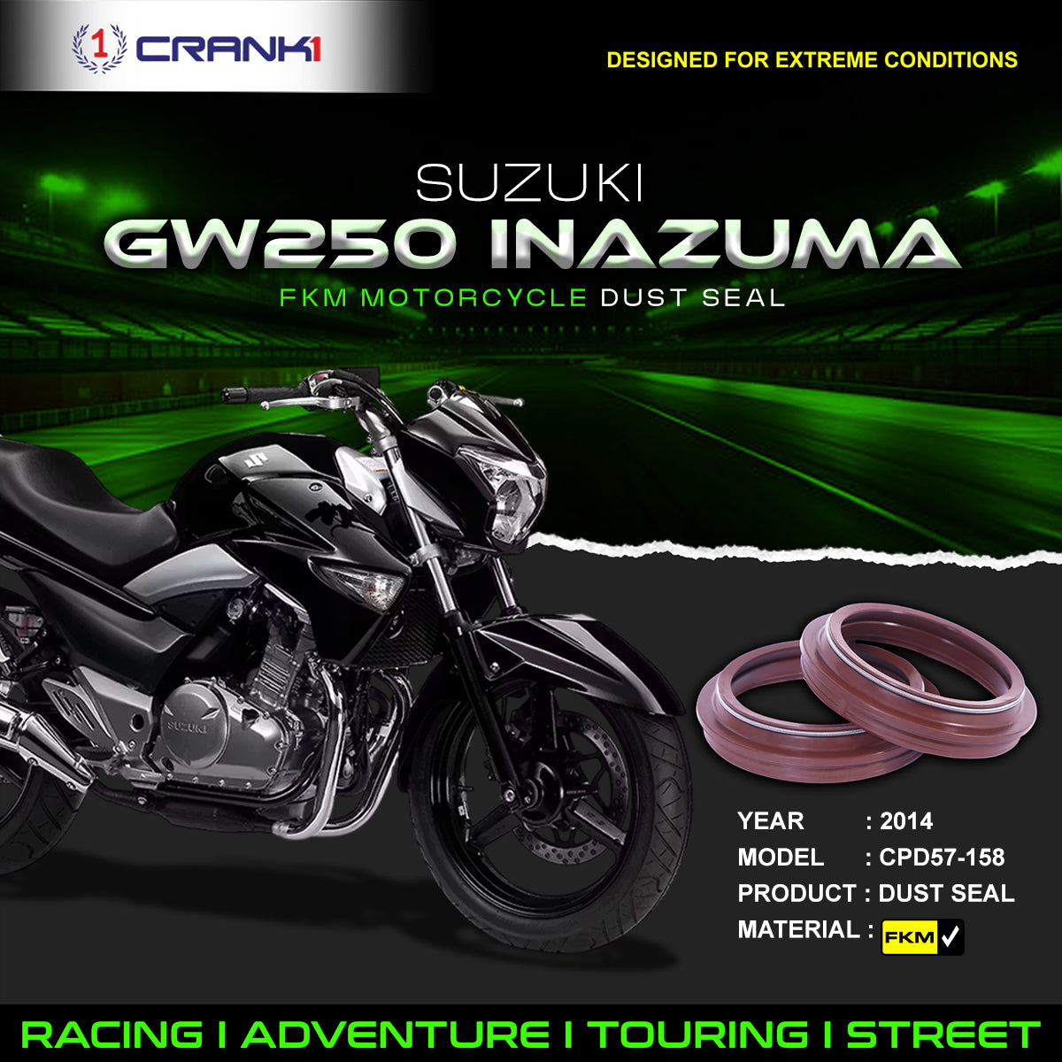 Fork Dust Seals Pair For Suzuki GW250 Inazuma (2014) - CPD57-158 - CRANK1