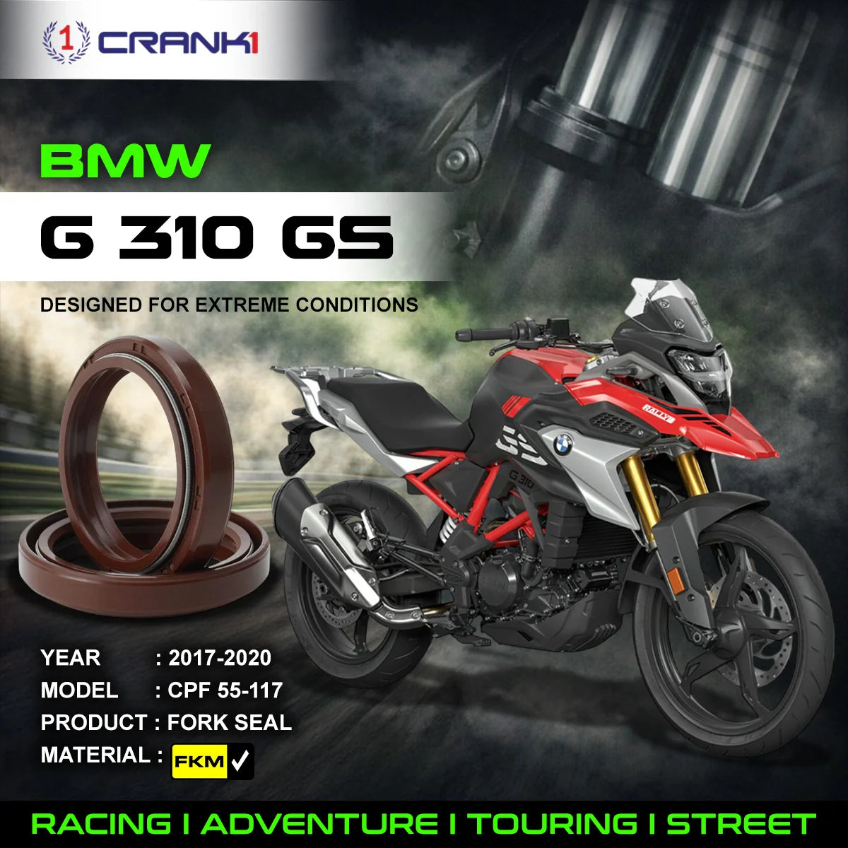 Fork Oil Seals Pair For BMW G 310 GS (2017-2020) - CPF55-117 - CRANK1