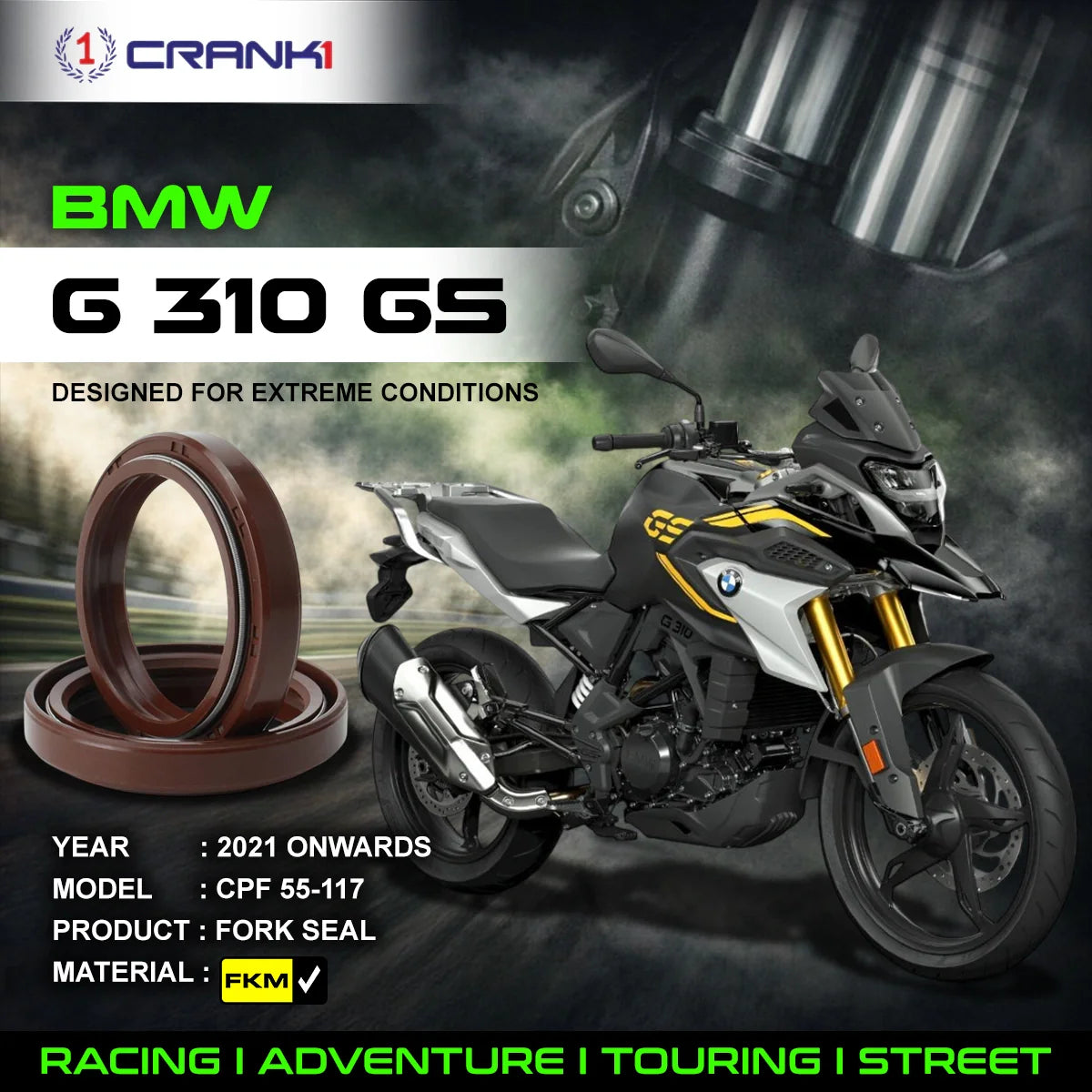 Fork Oil Seals Pair For BMW G 310 GS (2021 Onwards) - CPF55-117 - CRANK1