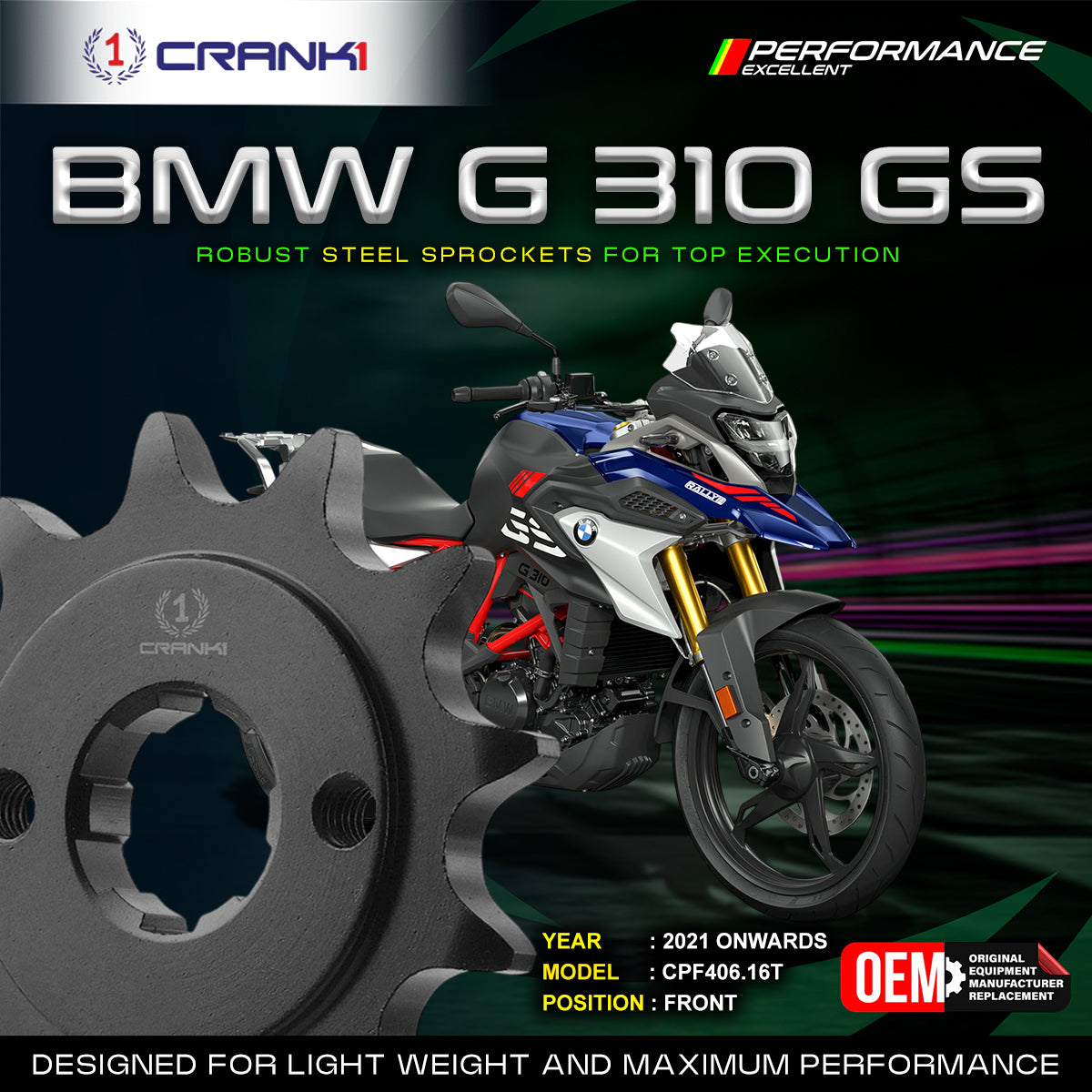 Sprocket For BMW G 310 GS (2021 Onwards) - Front - CPF406.16T - CRANK1