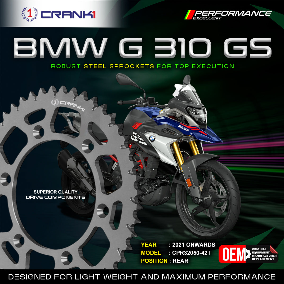 Sprocket For BMW G 310 GS (2021 Onwards)  - Rear - CPR32050-42T - CRANK1
