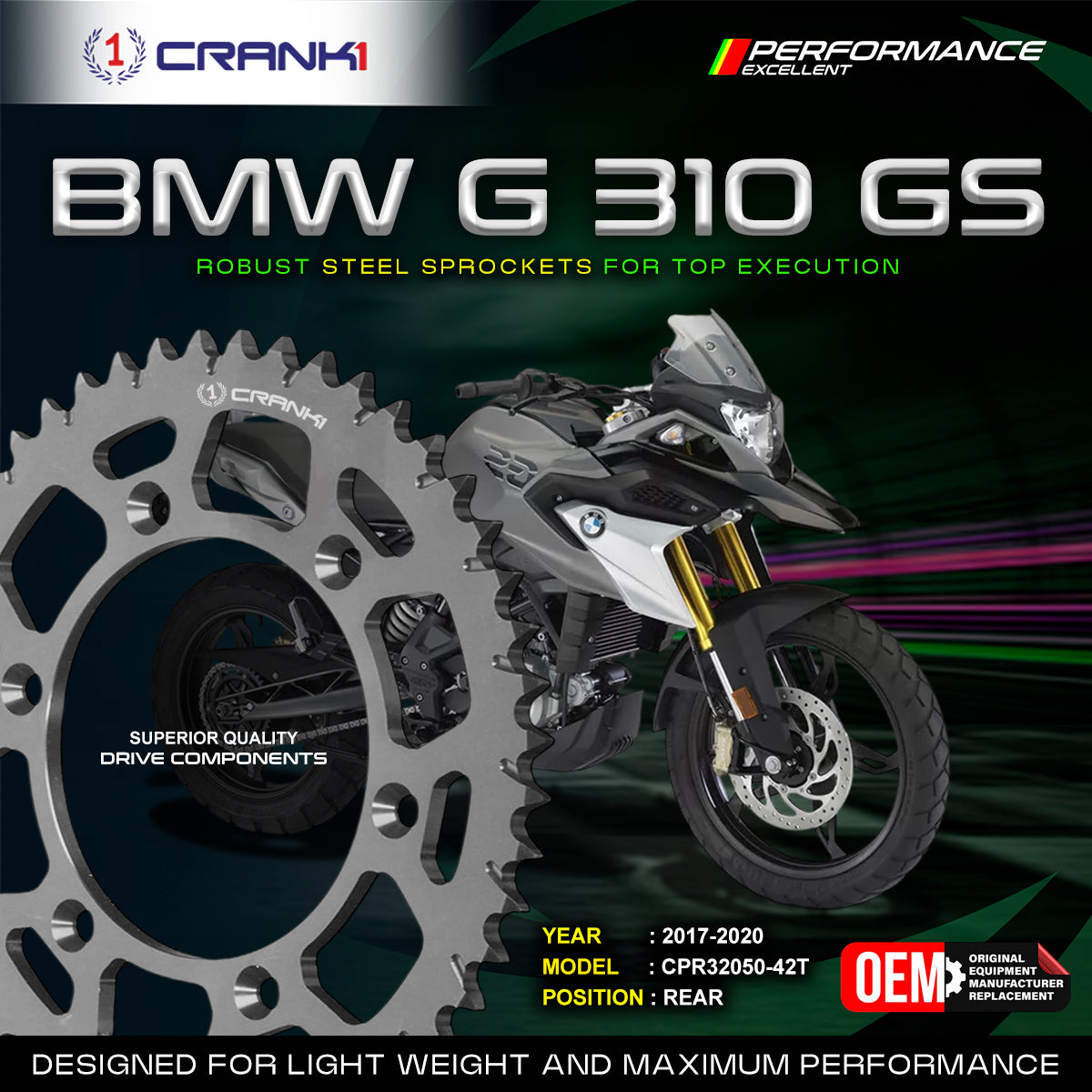 Sprocket For BMW G 310 GS (2017-2020) - Rear - CPR32050-42T - CRANK1