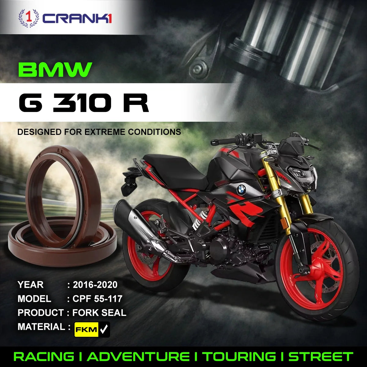 Fork Oil Seals Pair For BMW G 310 R (2016-2020) - CPF55-117 - CRANK1