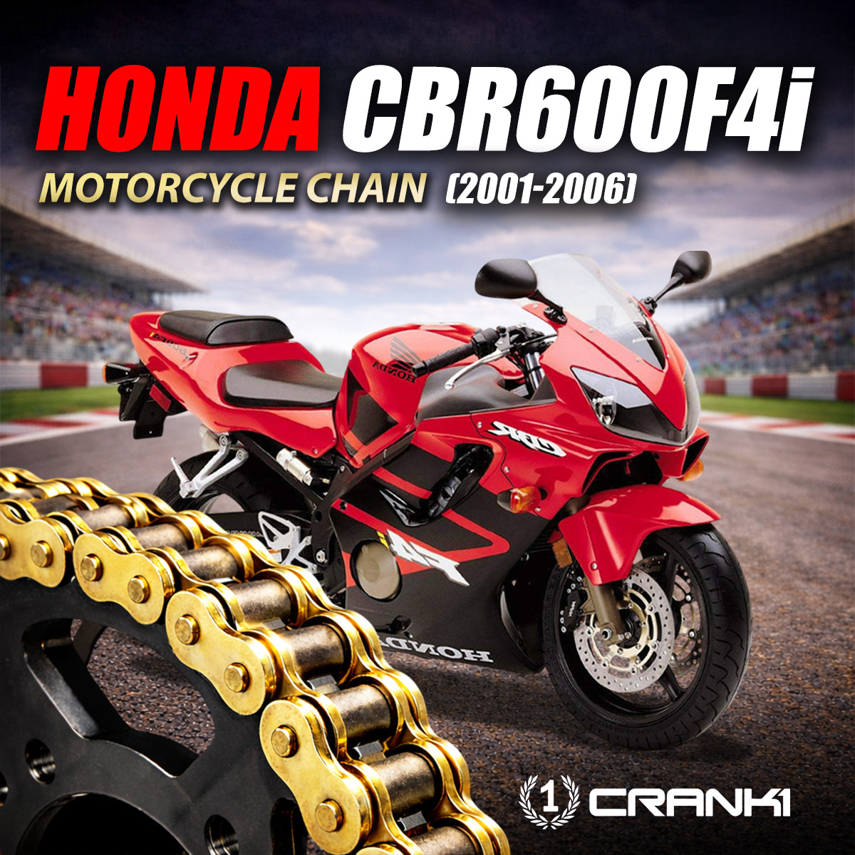 Chain For Honda CBR600F4i (2001-2006) - 525 Pitch x 108 Links Gold (ZVMX) - CRANK1