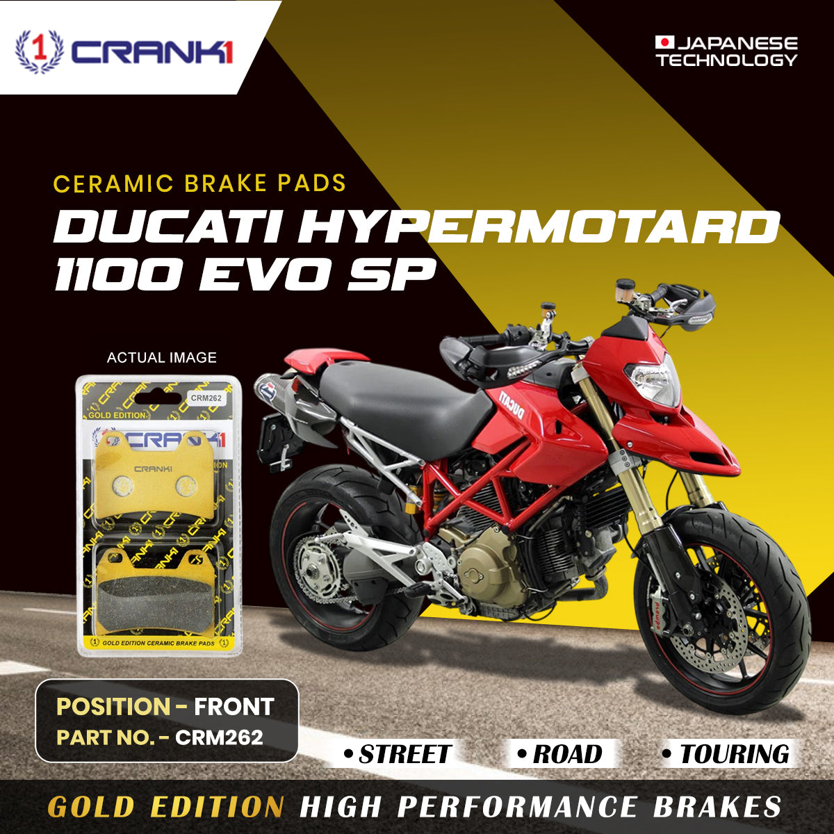 Ceramic Brake Pads For Ducati Hypermotard 1100 EVO SP - Front - CRM262 - 2 Sets - CRANK1
