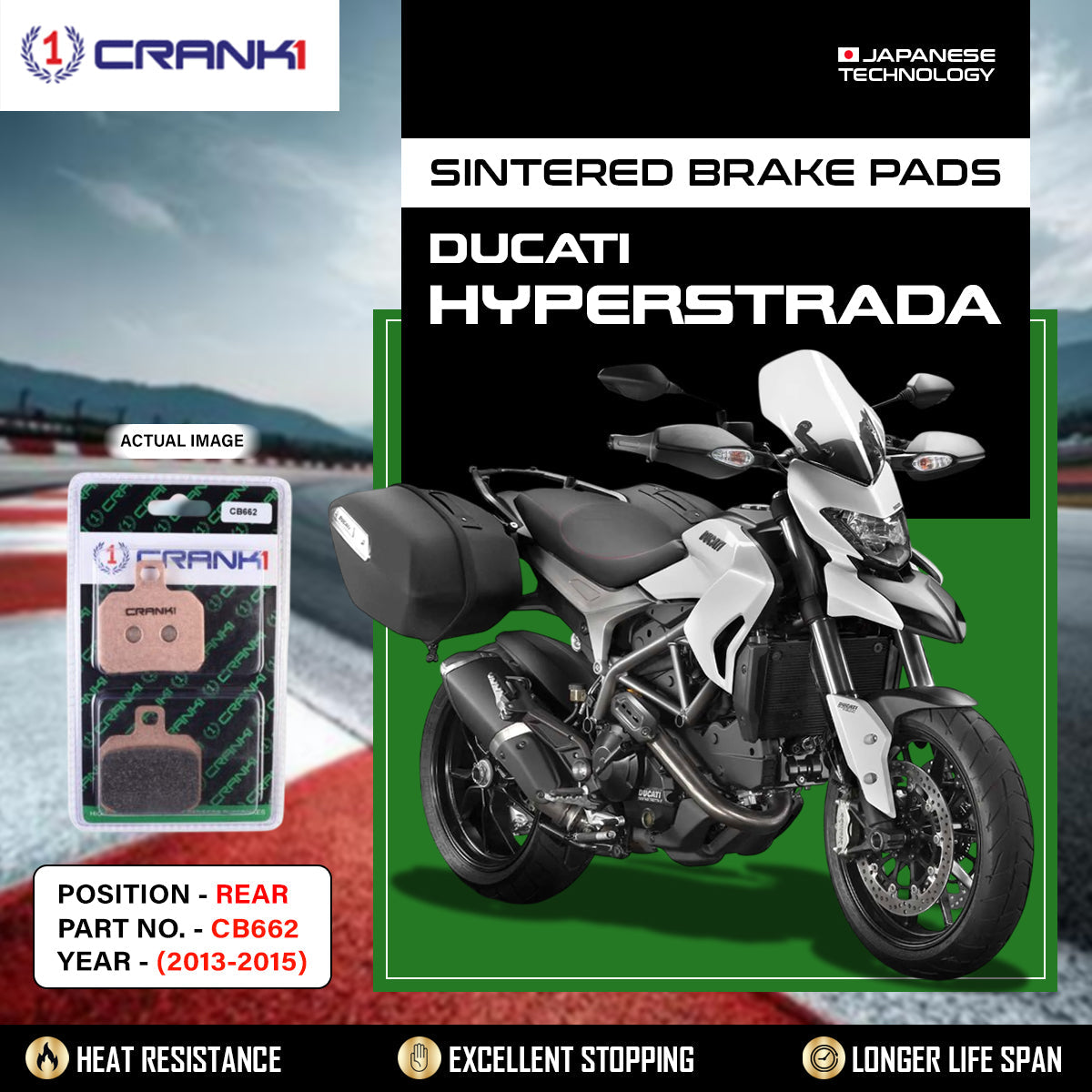 Sintered Brake Pads For Ducati Hyperstrada (2013-2015) - Rear - CB662 - 1 Set - CRANK1
