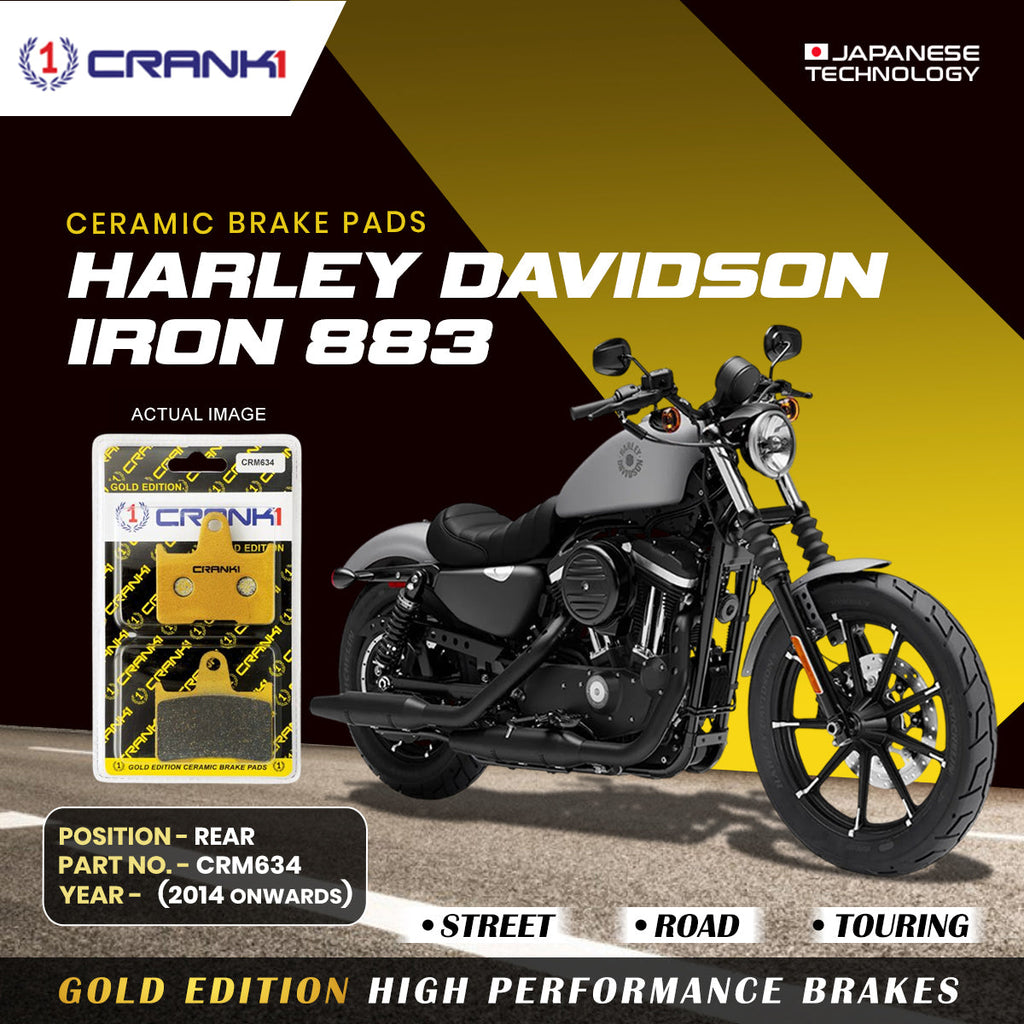 Ceramic Brake Pads For Harley Davidson Sportster Iron 883 (2014 Onwards) - Rear - CRM634 - 1 Set - CRANK1