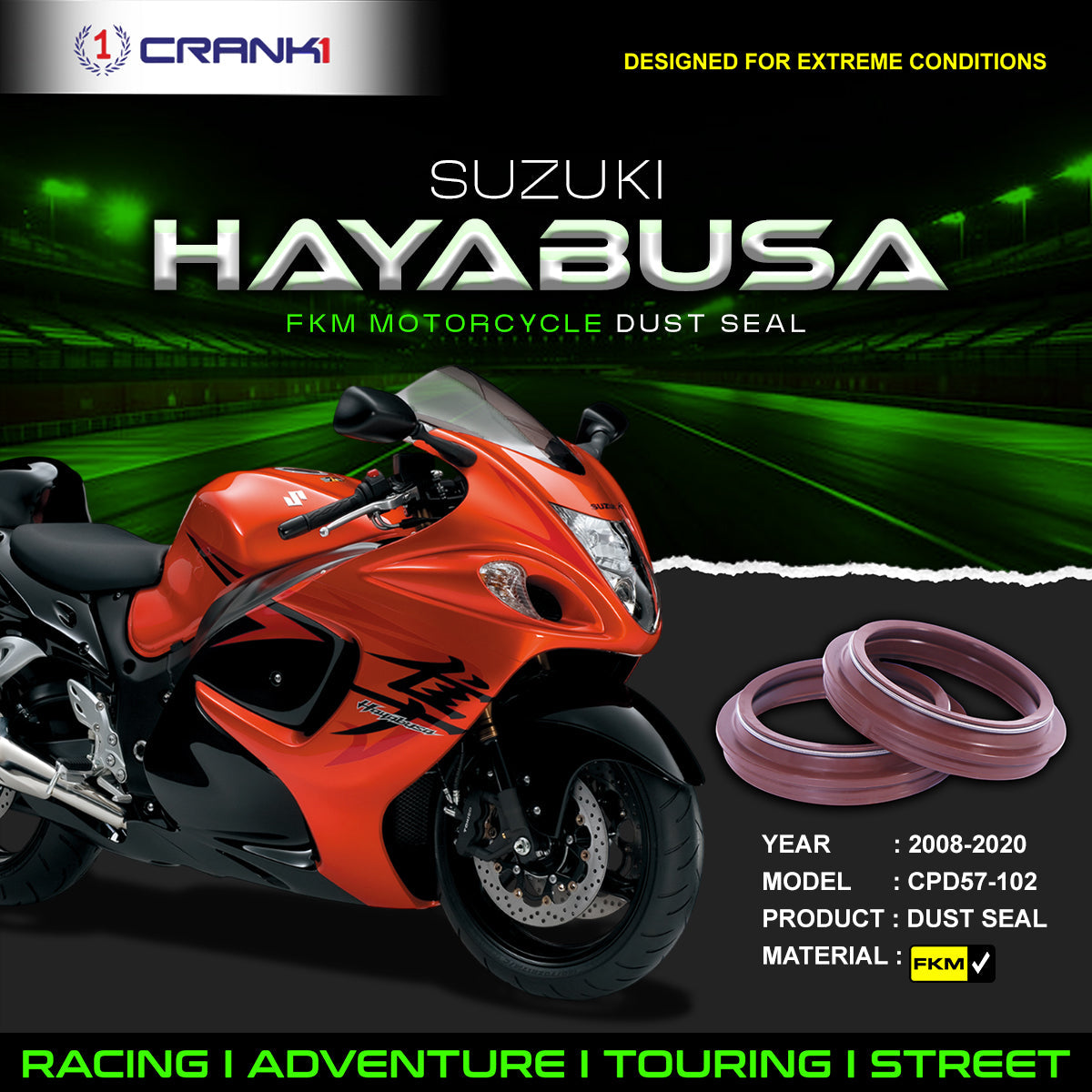 Fork Dust Seals Pair For Suzuki Hayabusa GEN-2 (2008-2020) - CPD57-102 - CRANK1