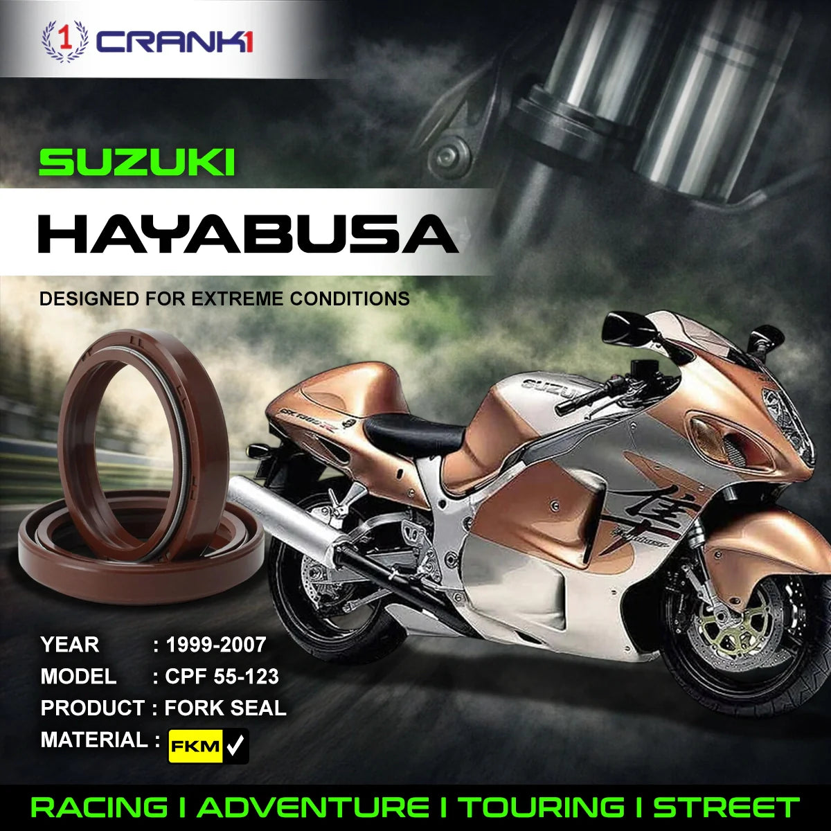 Fork Oil Seals Pair For Suzuki Hayabusa (1999-2007) - CPF55-123 - CRANK1