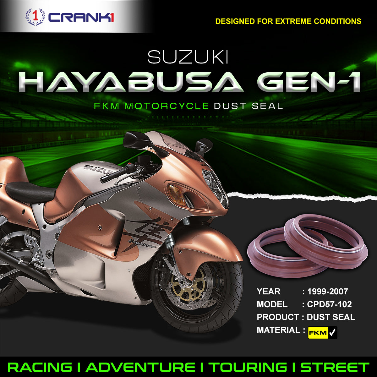 Fork Dust Seals Pair For Suzuki Hayabusa GEN-1 (1999-2007) - CPD57-102 - CRANK1