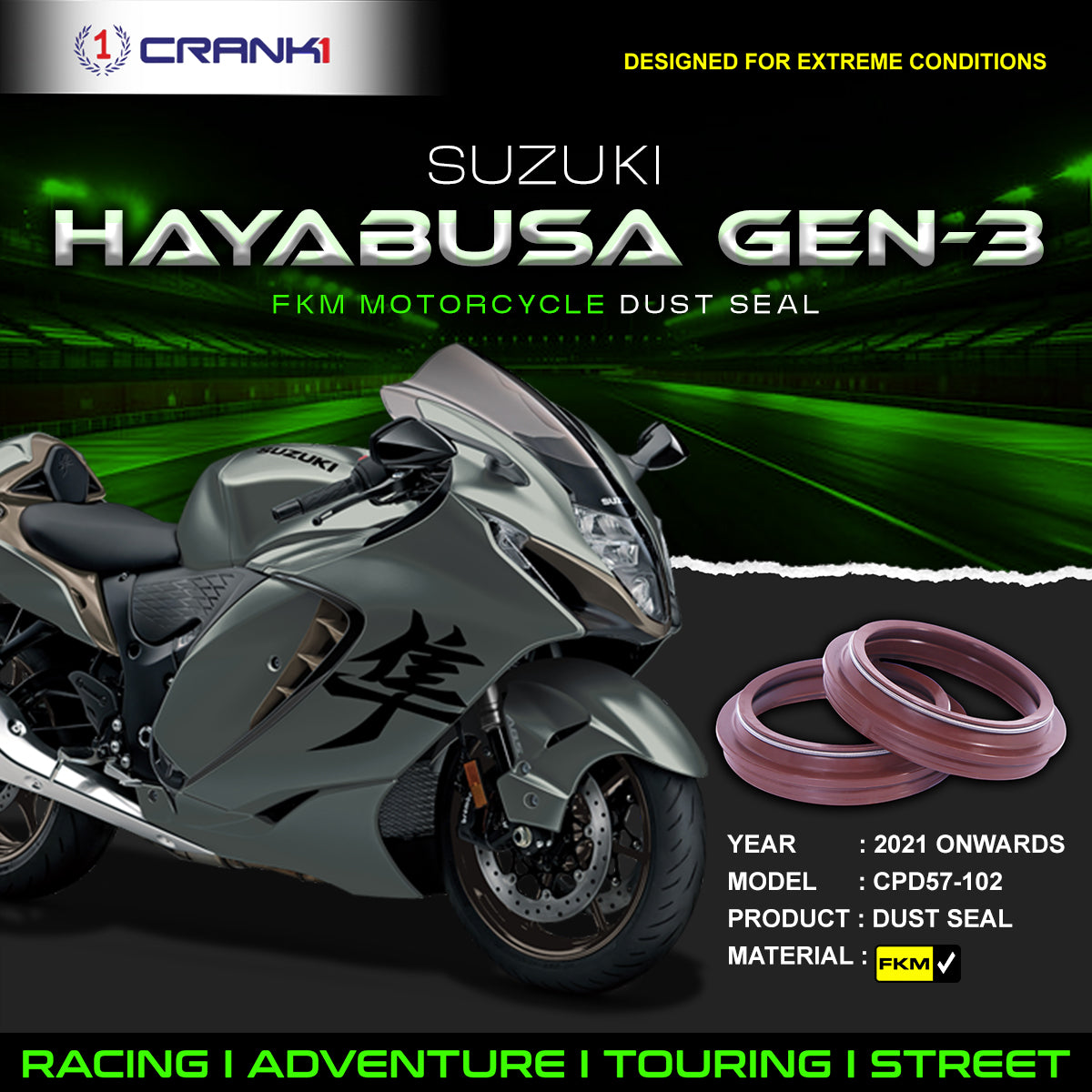 Fork Dust Seals Pair For Suzuki Hayabusa GEN-3 (2021 Onwards) - CPD57-102 - CRANK1