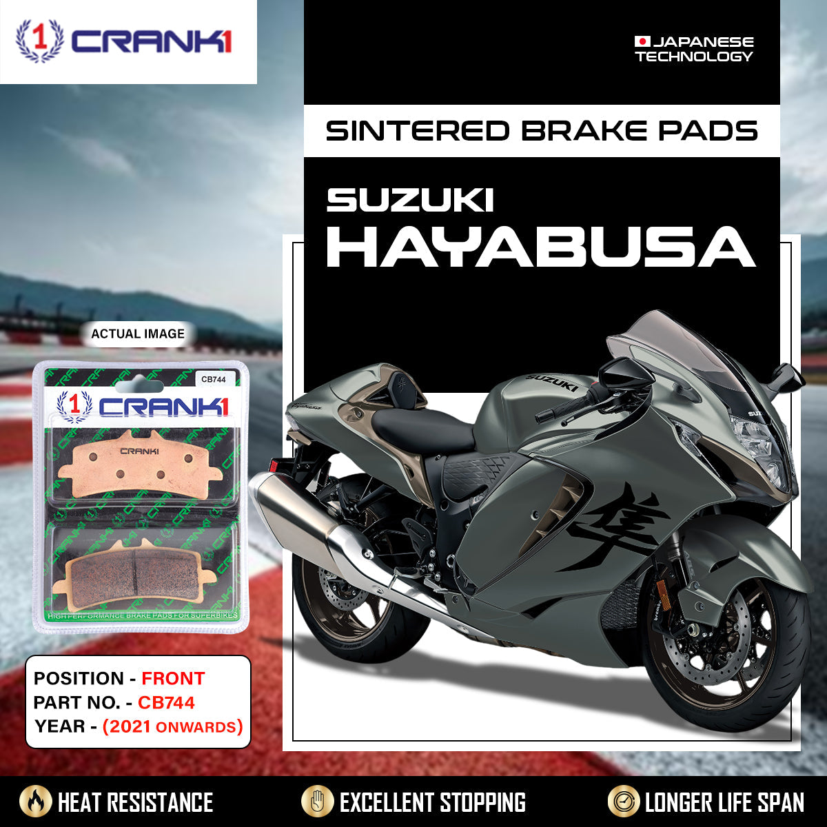 Sintered Brake Pads For Suzuki Hayabusa (2021 Onwards) - Front - CB744 - 2 Sets - CRANK1