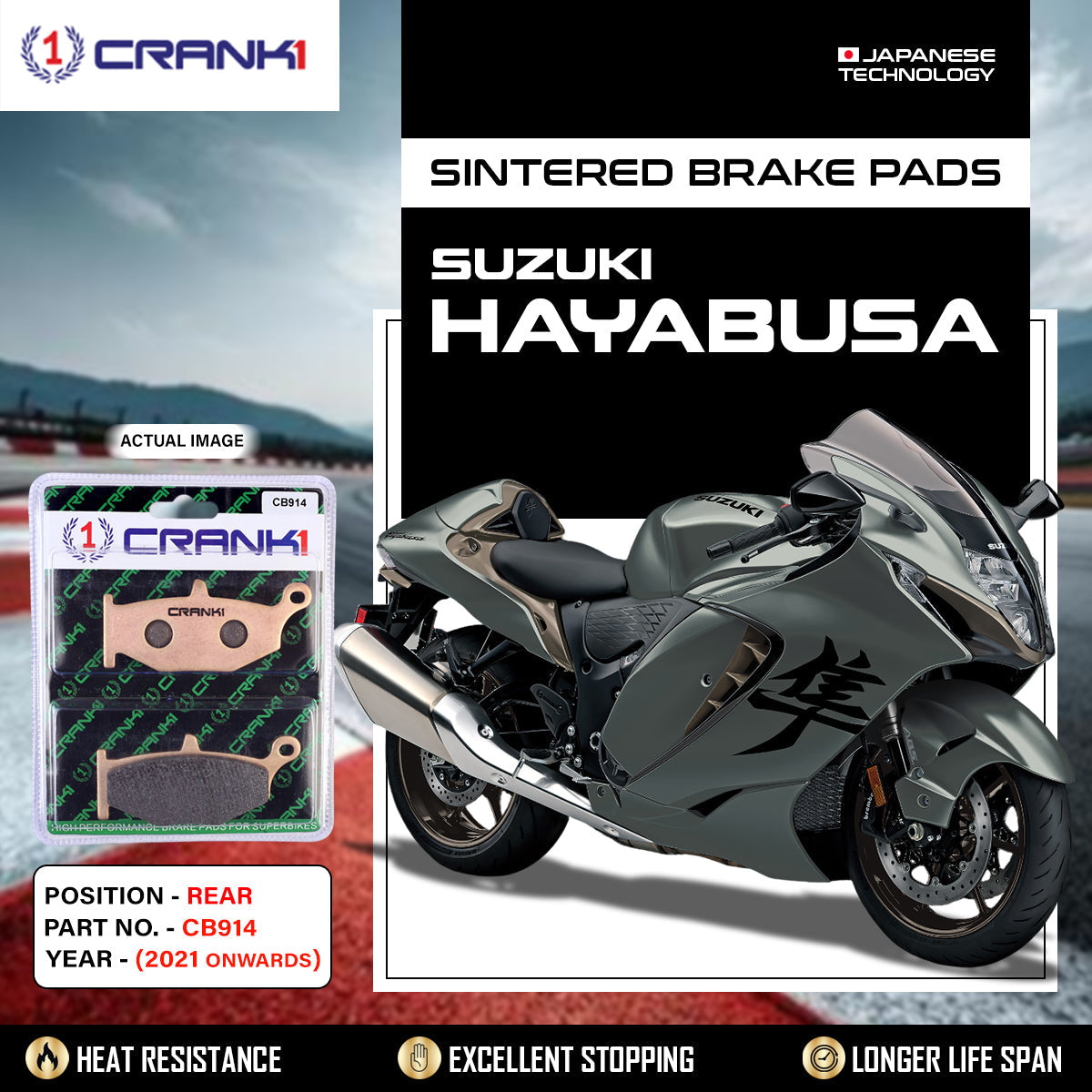 Sintered Brake Pads For Suzuki Hayabusa (2021 Onwards) - Rear - CB914 - 1 Set - CRANK1