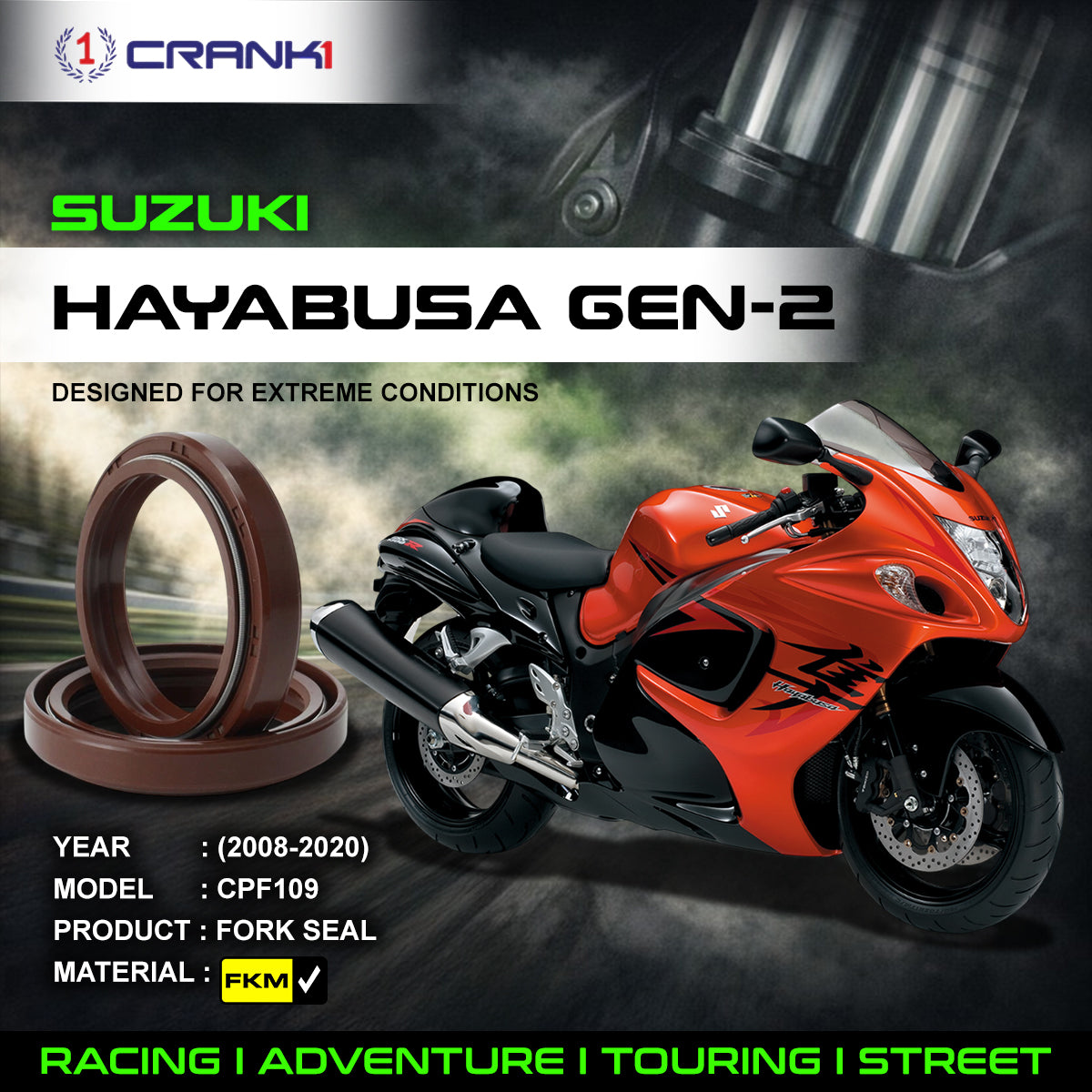 Fork Oil Seals Pair For Suzuki Hayabusa GEN-2 (2008-2020) - CPF109 - CRANK1