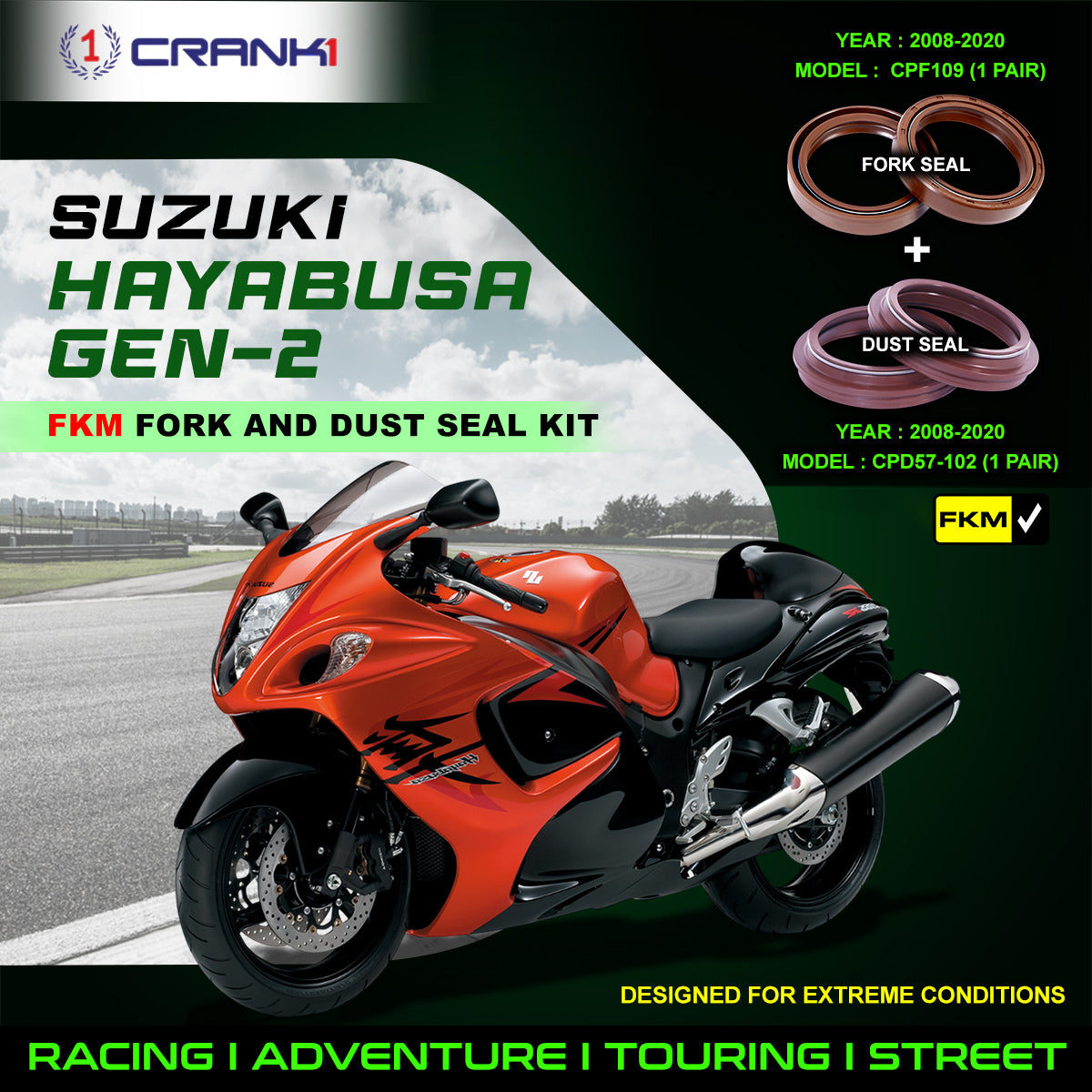 Fork And Dust Seals Kit For Suzuki Hayabusa GEN-2 (2008-2020) - CRANK1