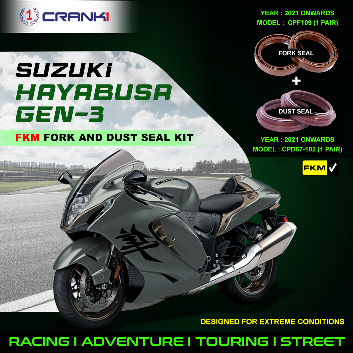 Fork And Dust Seals Kit For Suzuki Hayabusa GEN-3 (2021 Onwards) - CRANK1