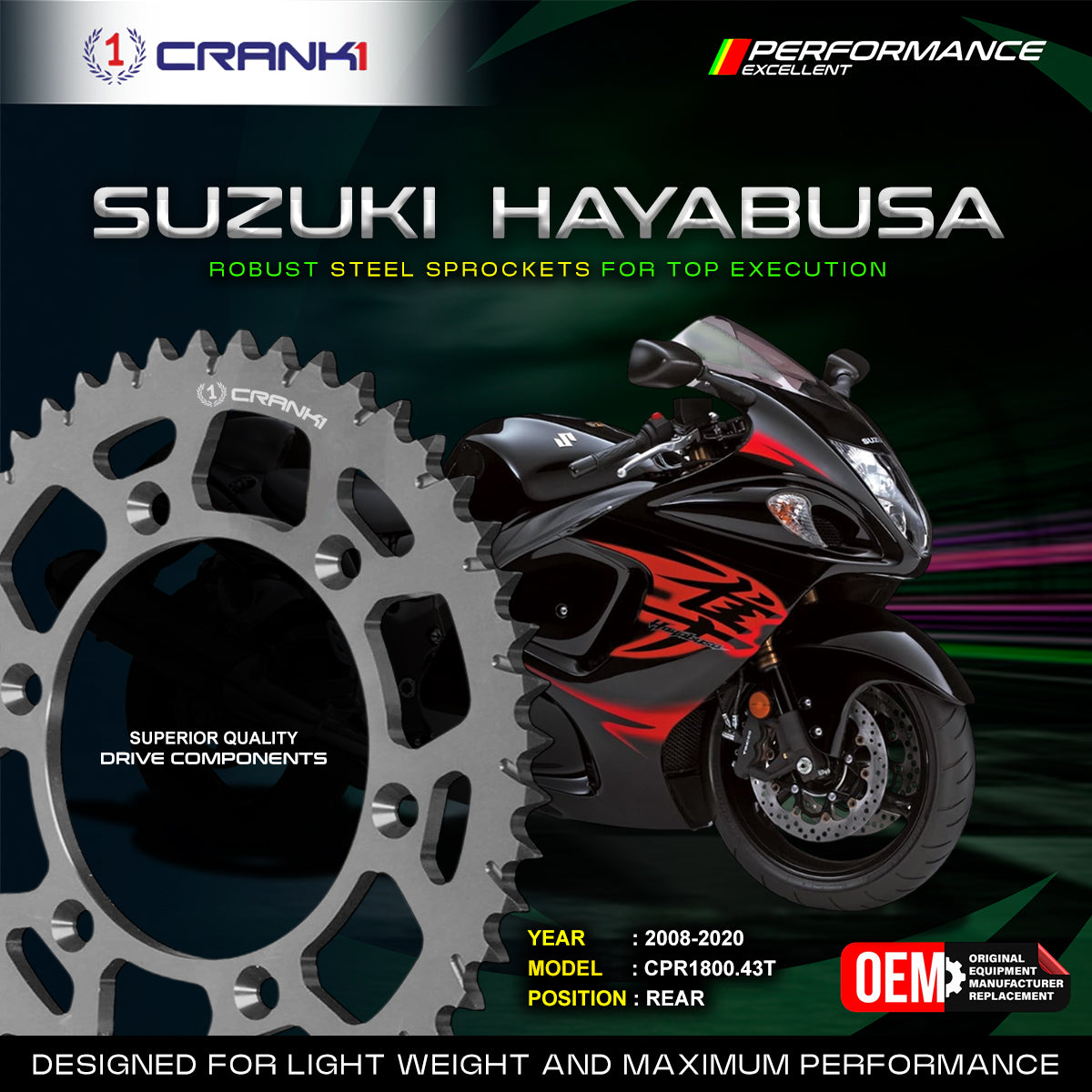 Sprocket For Suzuki Hayabusa (2008-2020) - Rear - CPR1800.43T - CRANK1