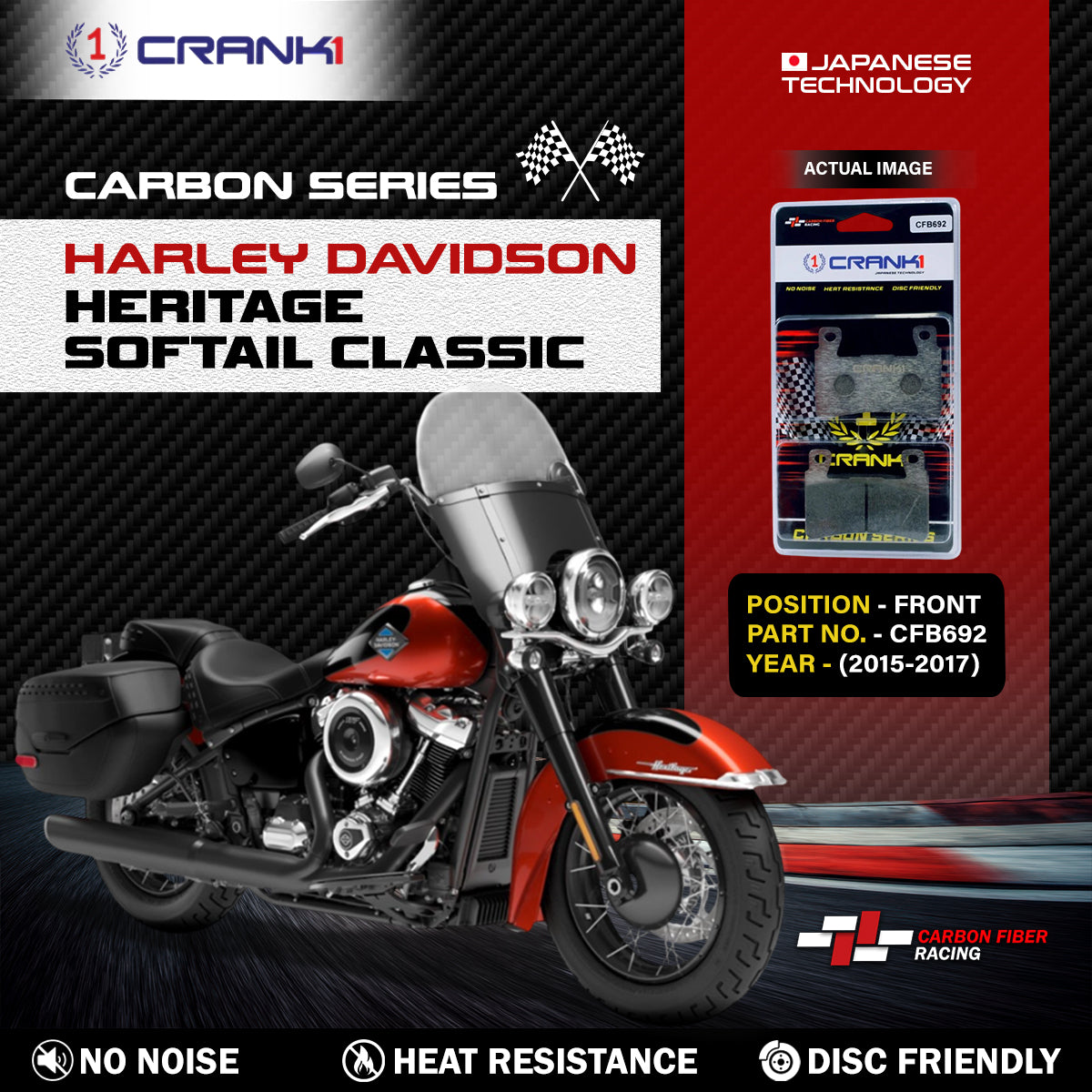 Carbon Brake Pads For Harley Davidson Heritage Softail Classic (2015-2017) - Front - CFB692 - 1 Set - CRANK1