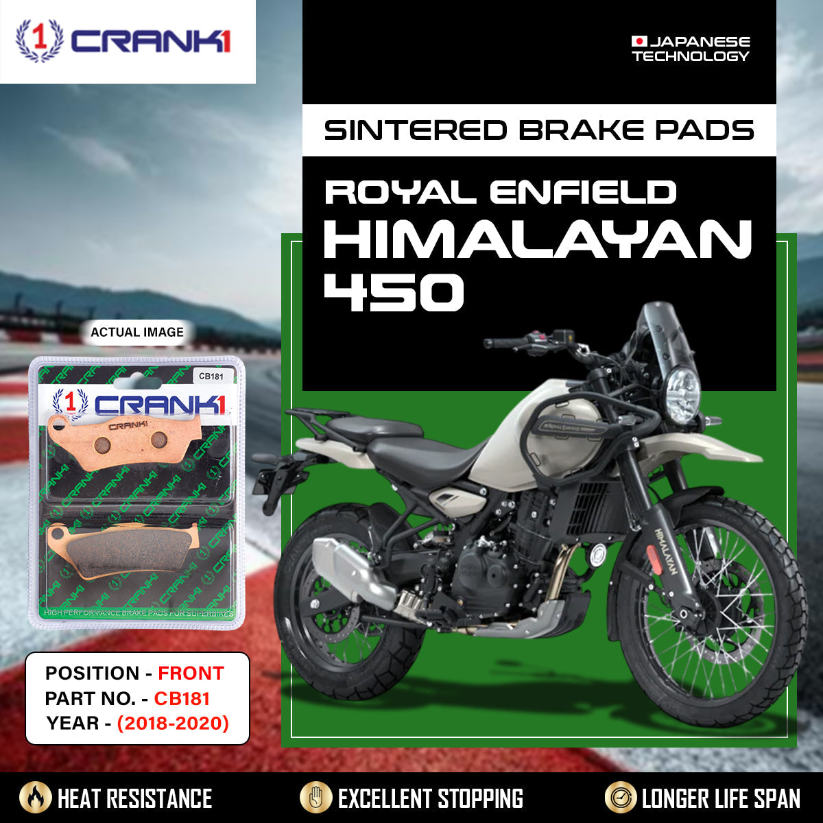 Sintered Brake Pads For Royal Enfield Himalayan 450 (2018-2020) - Front - CB181 - 1 Set - CRANK1