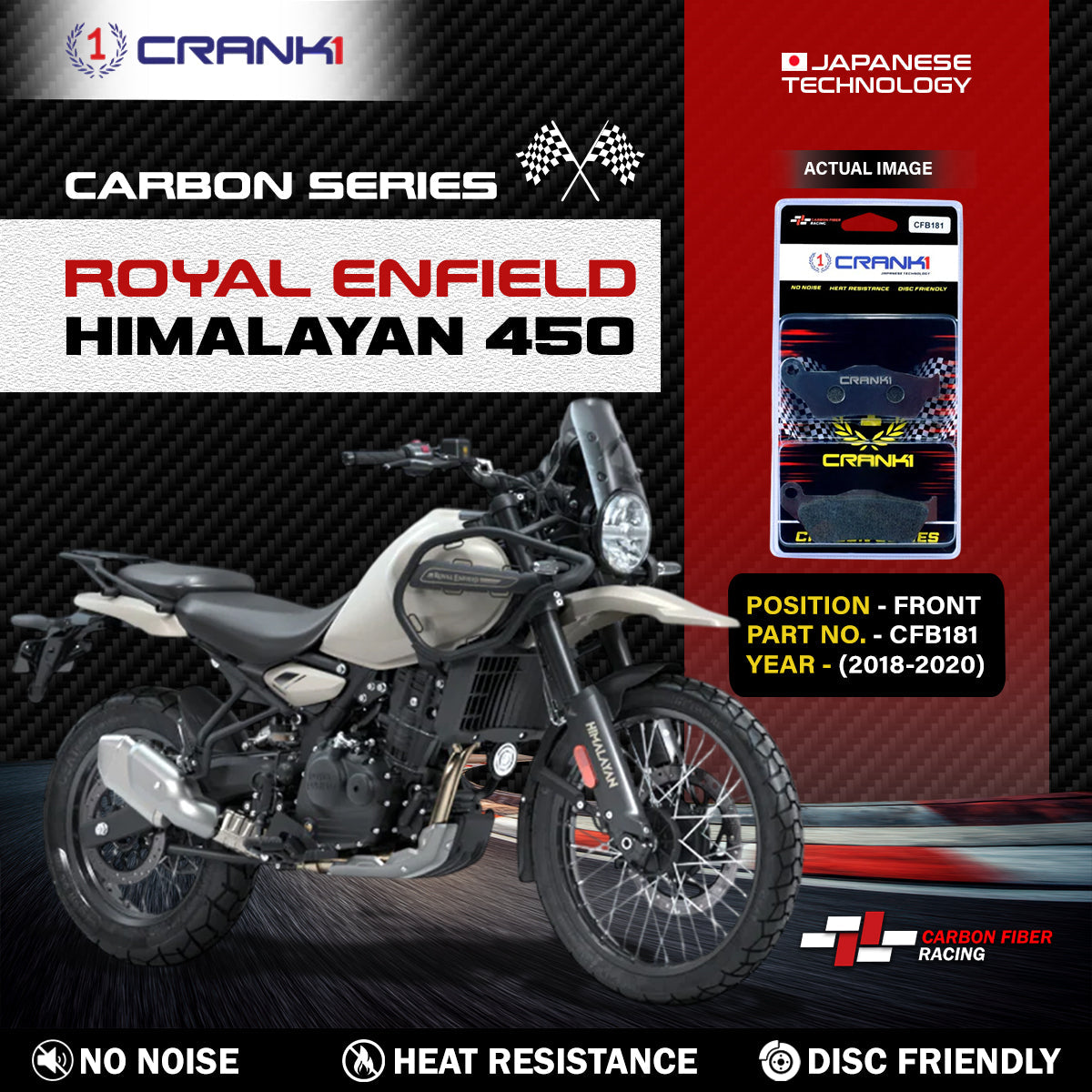 Carbon Brake Pads For Royal Enfield Himalayan 450 (2018-2020) - Front - CFB181 - 1 Set - CRANK1