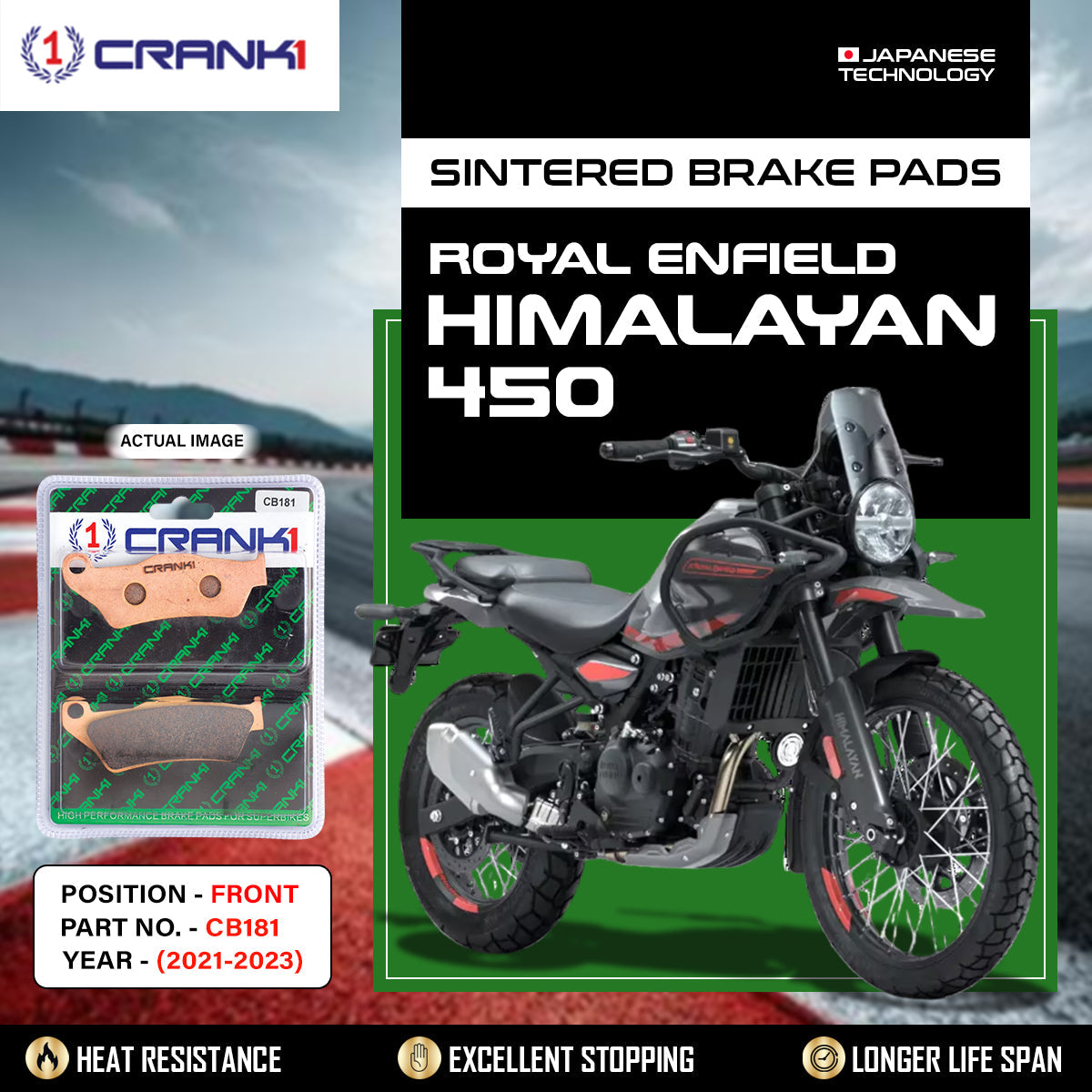 Sintered Brake Pads For Royal Enfield Himalayan 450 (2021-2023) - Front - CB181 - 1 Set - CRANK1