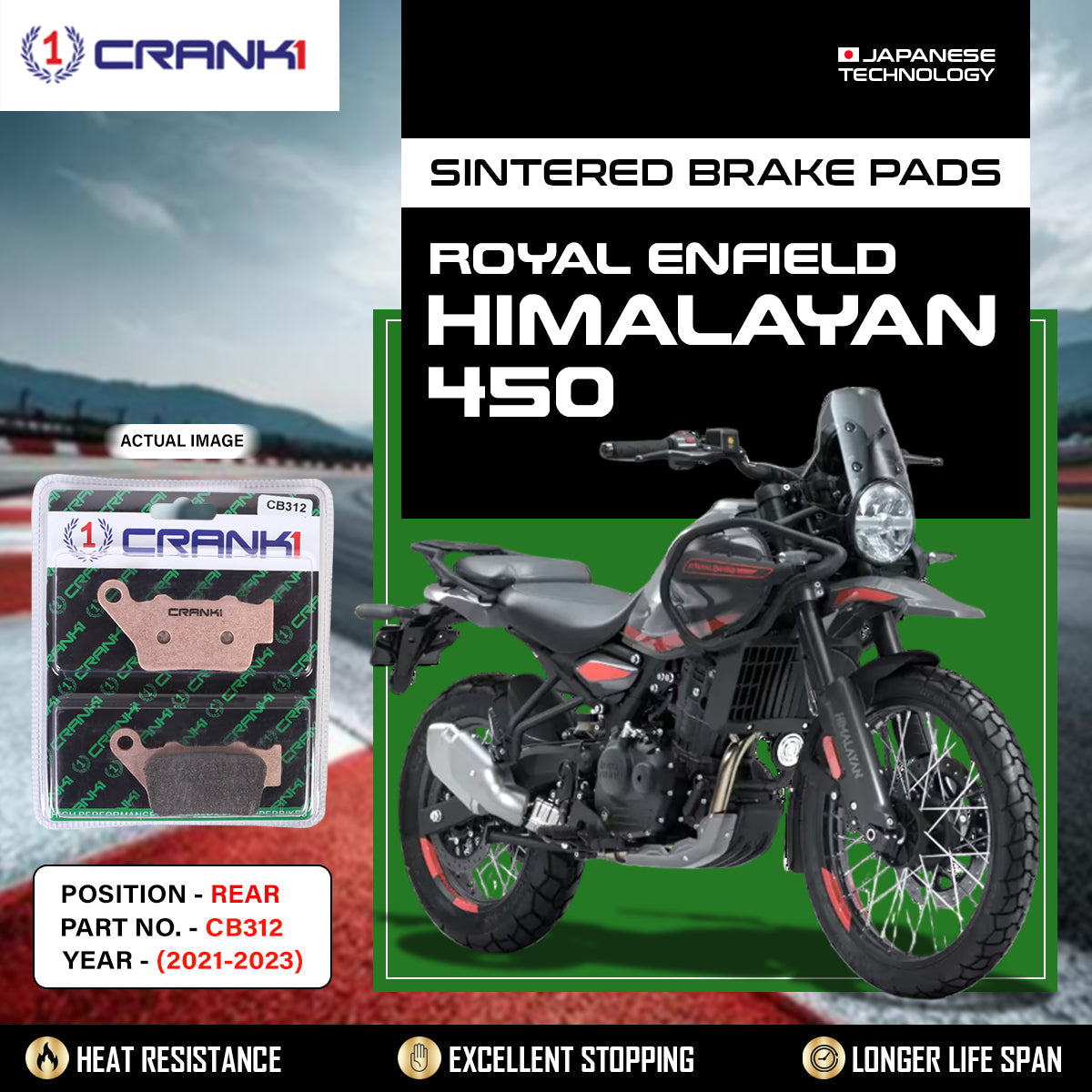 Sintered Brake Pads For Royal Enfield Himalayan 450 (2021-2023) - Rear - CB312 - 1 Set - CRANK1
