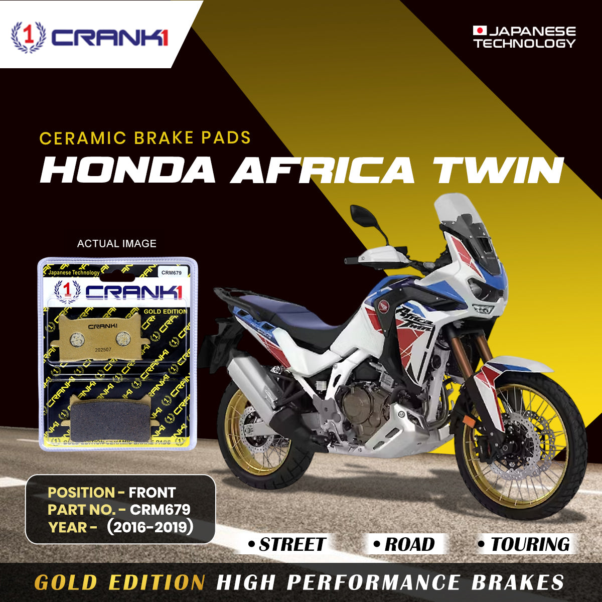 Ceramic Brake Pads For Honda Africa Twin (2016-2019) - Front - CRM679 - 2 Sets - CRANK1