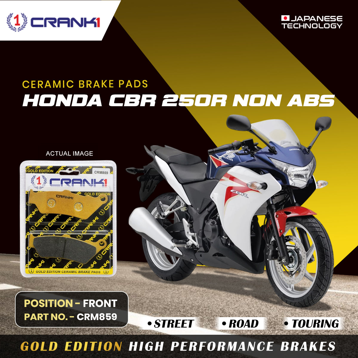 Ceramic Brake Pads For Honda CBR 250R NON ABS - Front - CRM859 - 1 Set - CRANK1